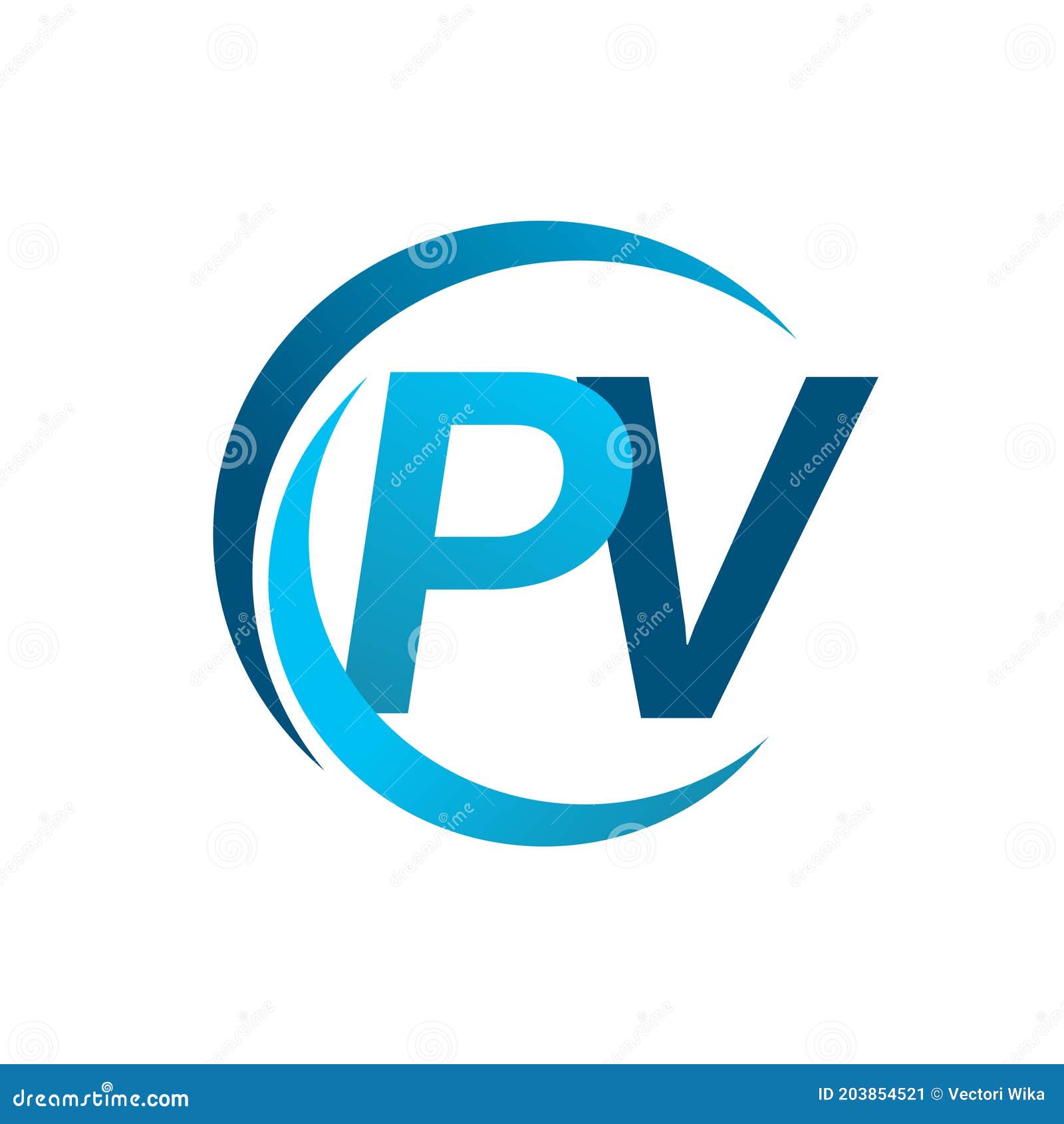 Initial Letter PV Logotype Company Name Blue Circle and Swoosh Design
