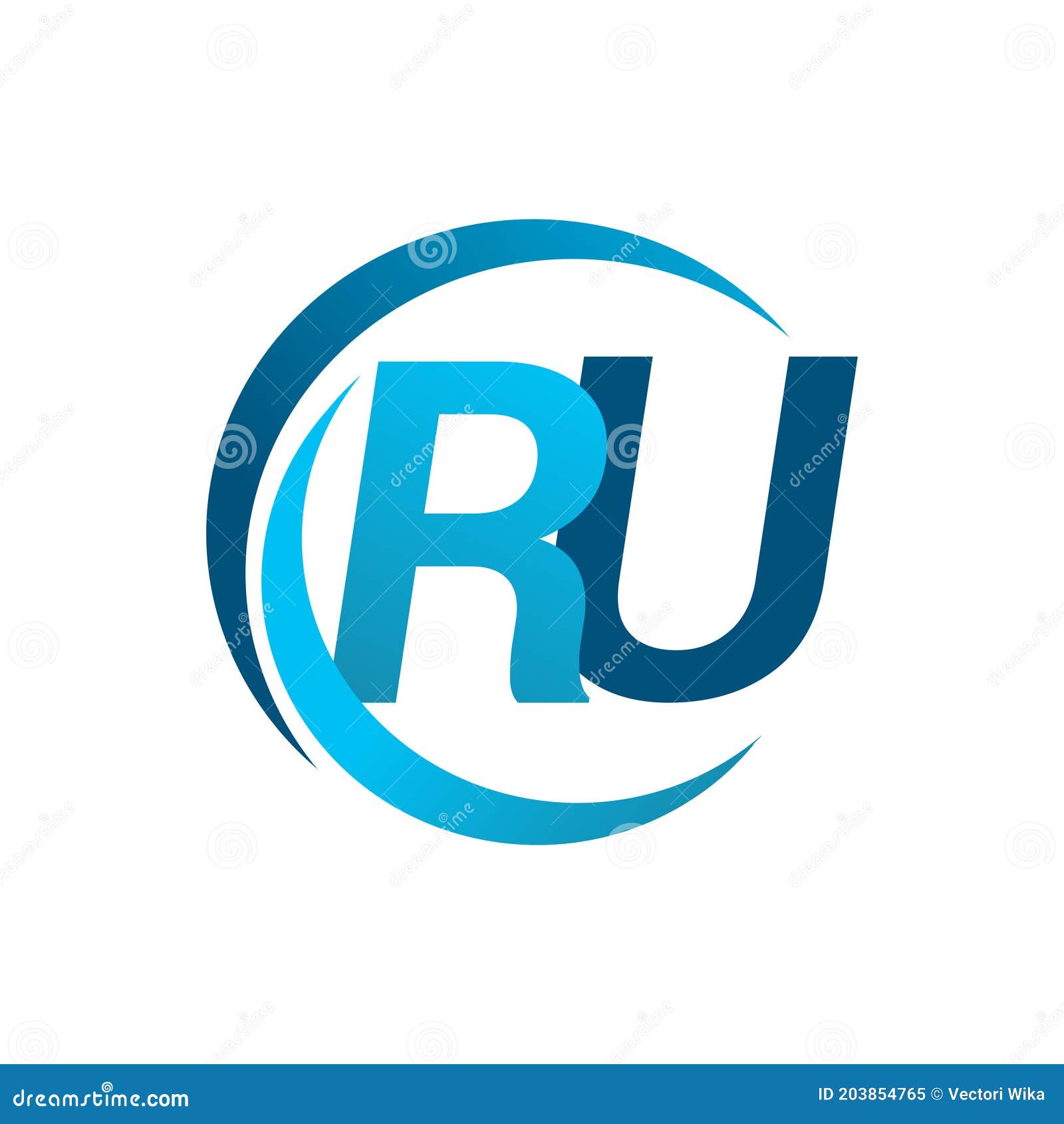 Initial Letter RU Logotype Company Name Blue Circle and Swoosh Design ...