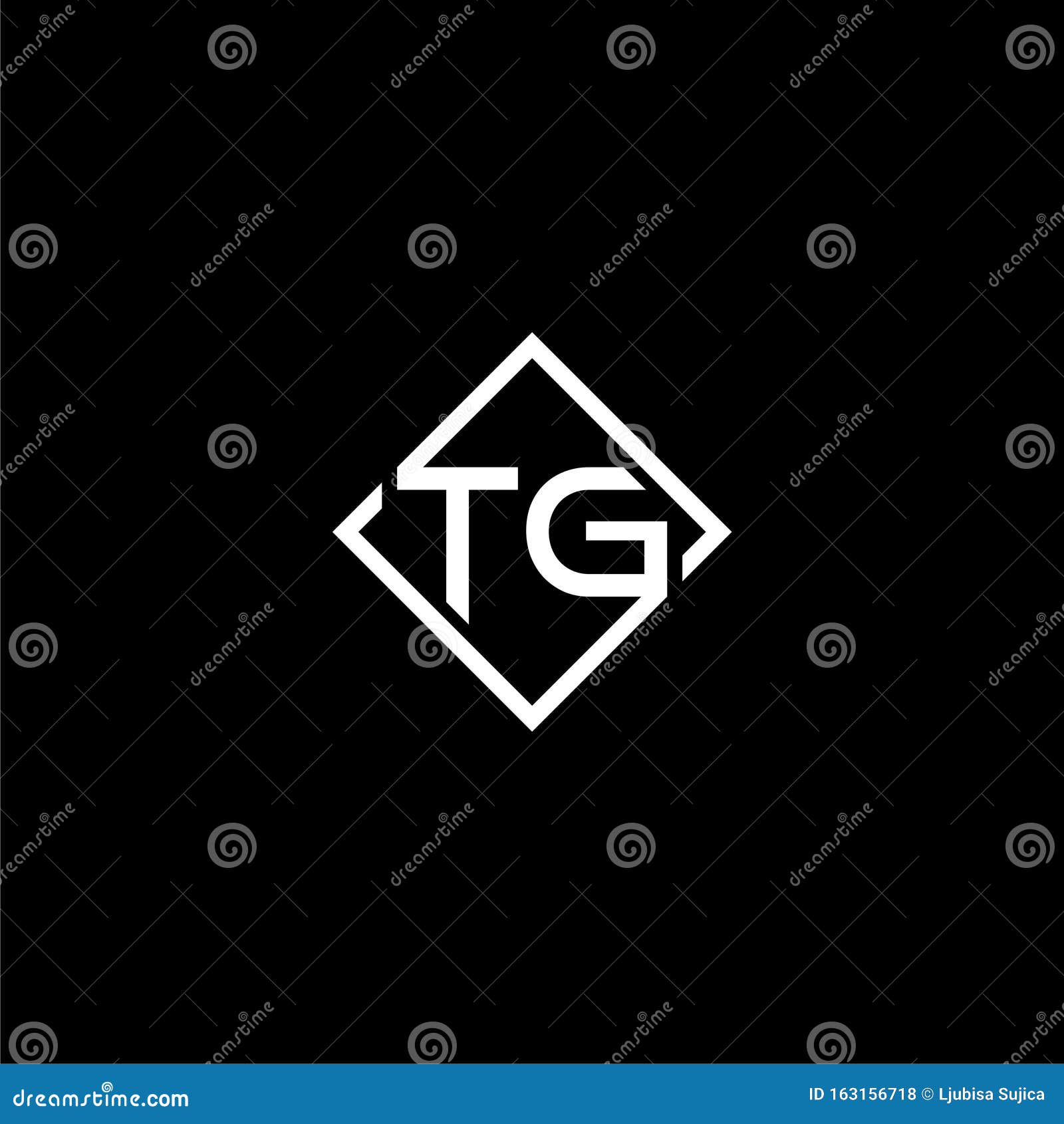 Initial Letter TG Isolated on Black Background Stock Vector ...