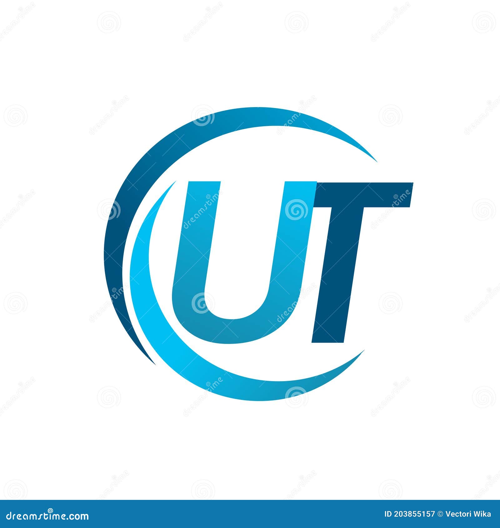 Initial Letter UT Logotype Company Name Blue Circle and Swoosh Design ...