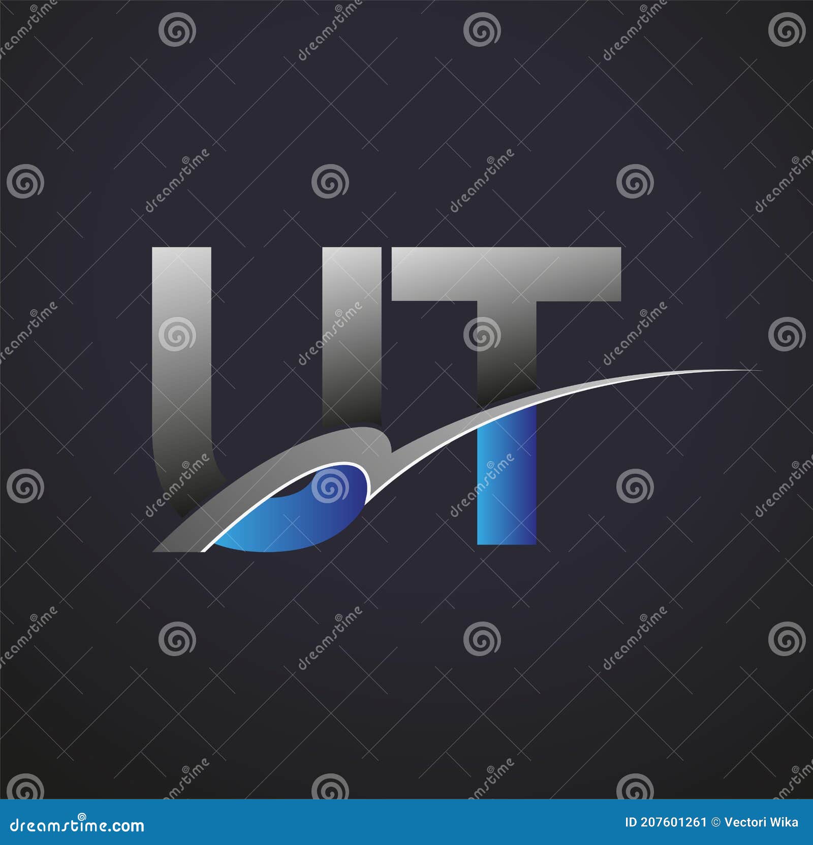 Initial Letter UT Logotype Company Name Colored Blue and Grey Swoosh ...