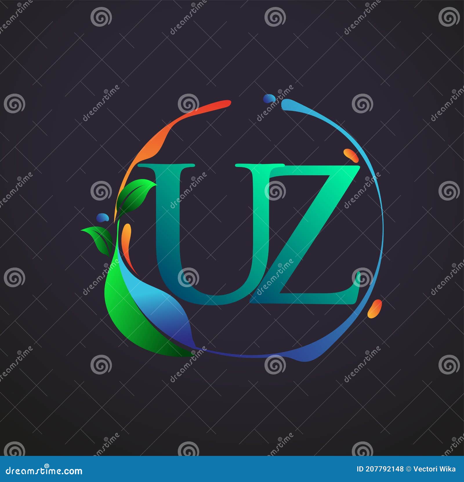 Initial Letter UZ with Nature Elements Logo, Colorful Nature and