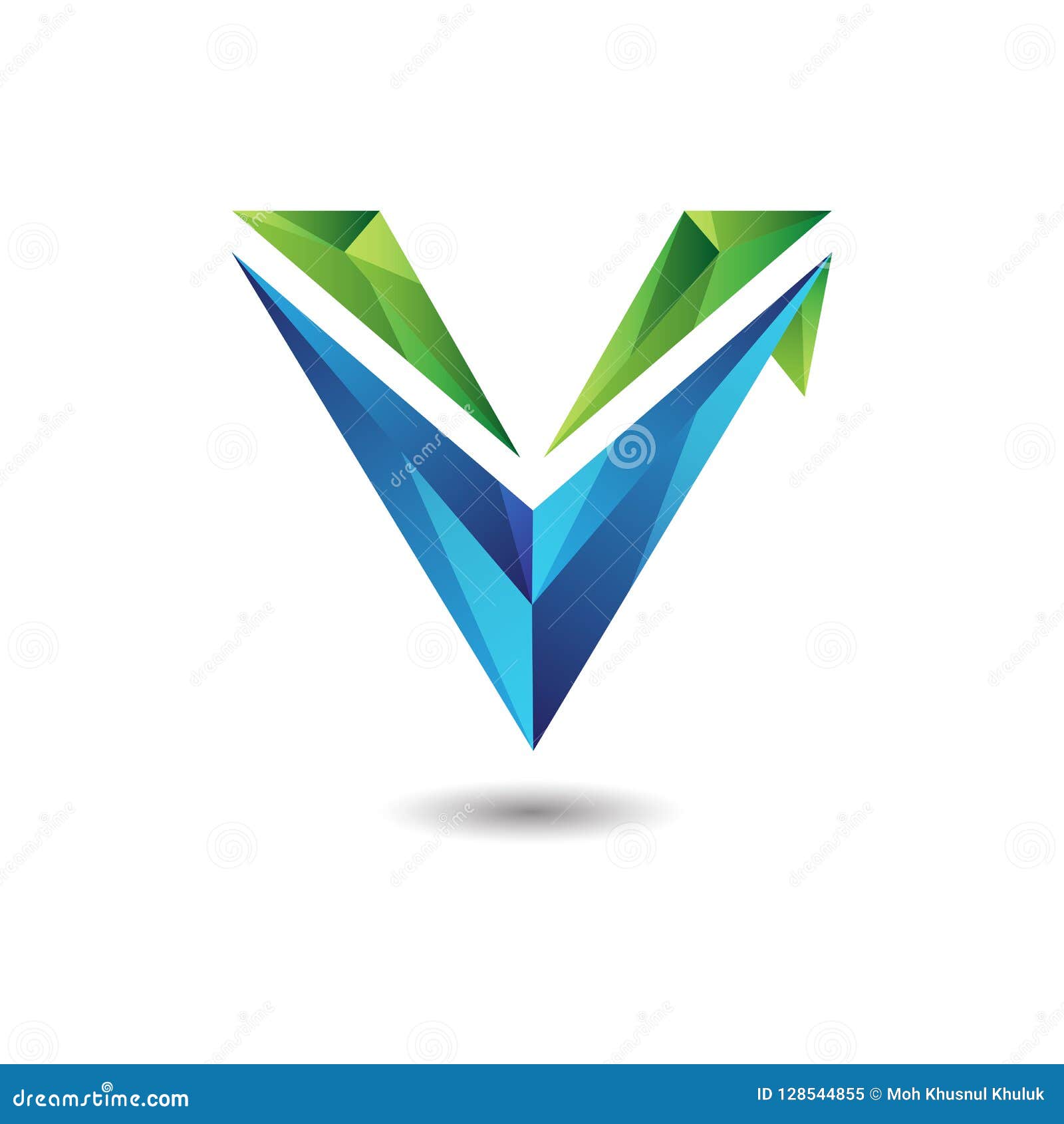 Initial Letter V 3d Logo Shiny Blue Green. Simple Modern Stock Vector