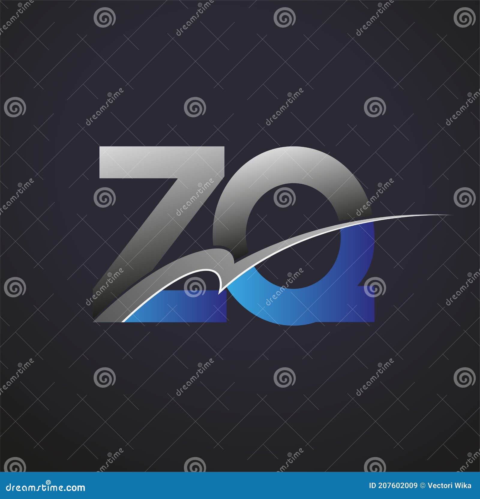 Initial Letter Zq Logotype Company Name Colored Blue And Grey Swoosh