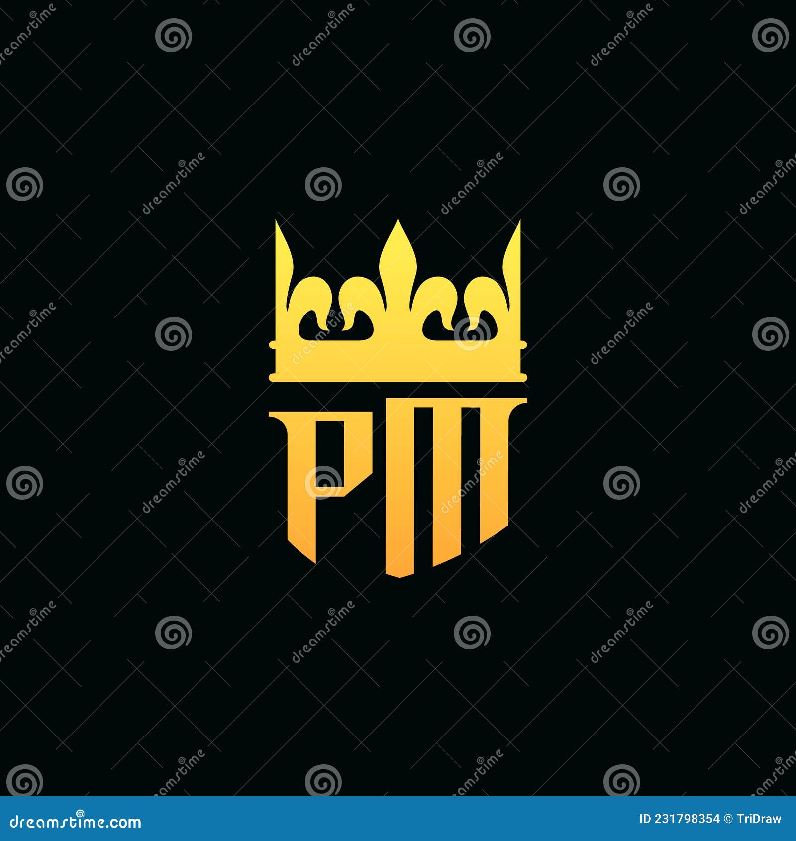 Letter pm logo monogram emblem style with crown Vector Image
