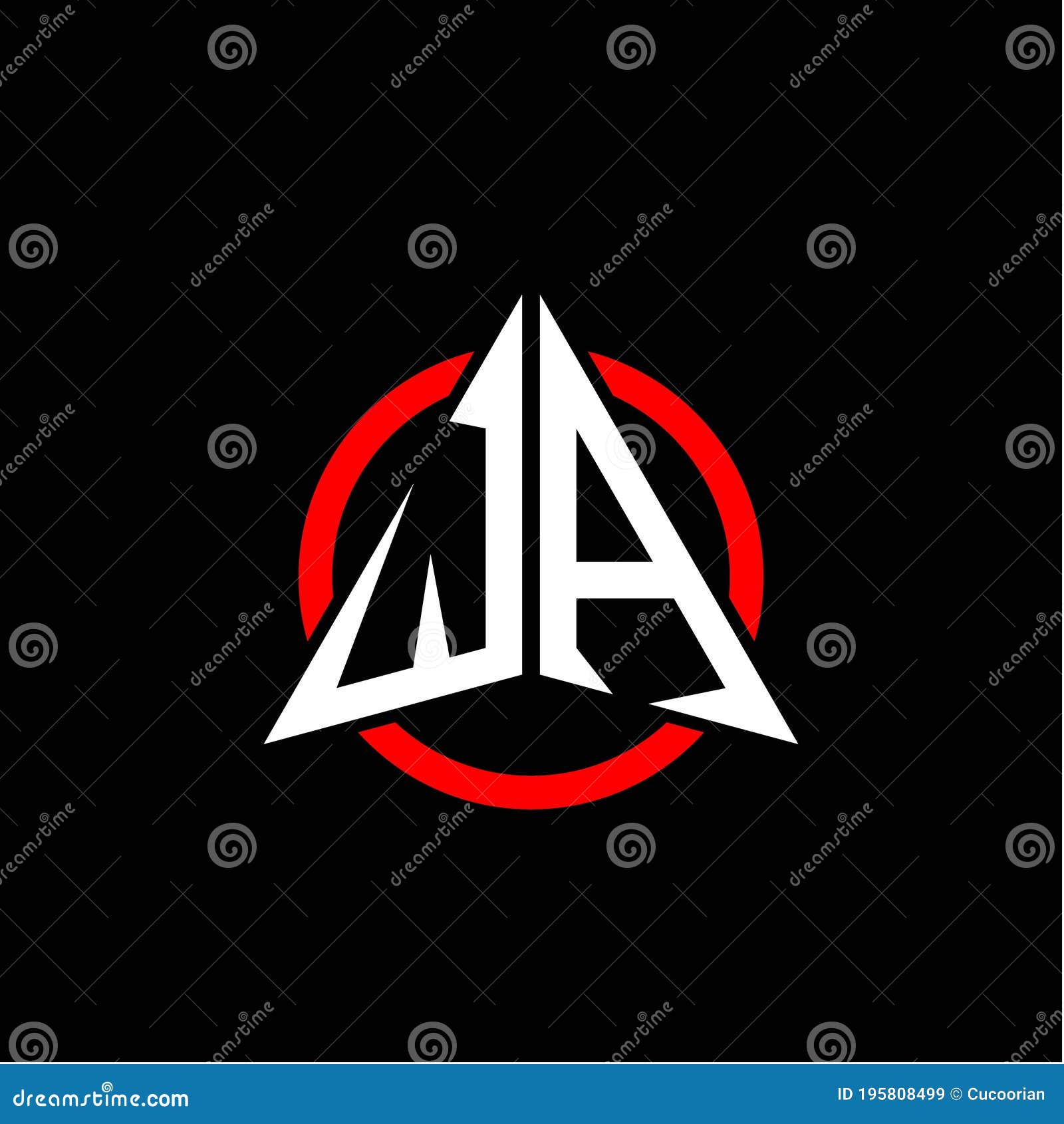 Initial Logo Arrow W a White Color with Red Ring Isolated on Black