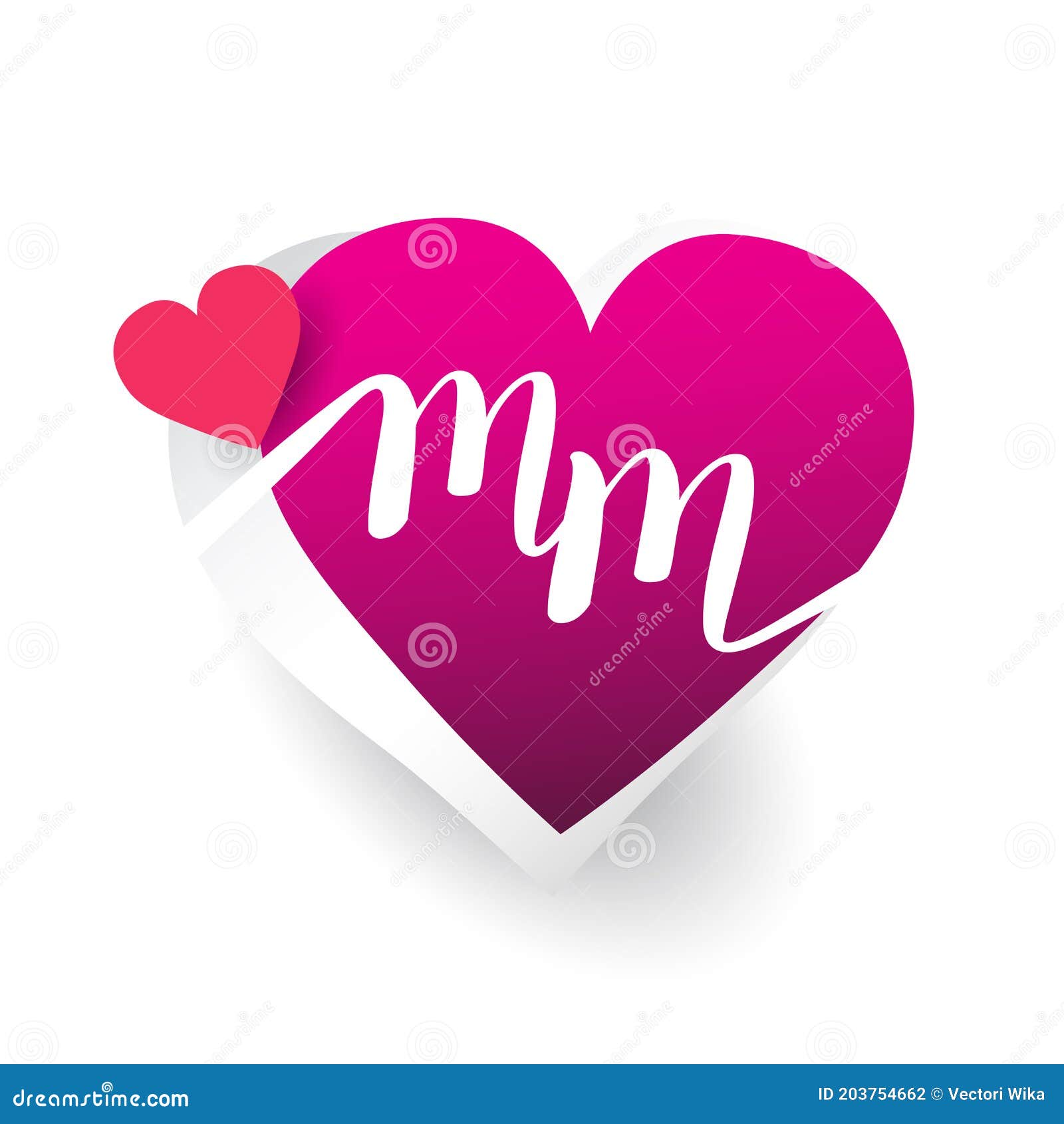 MM Initial Heart Shape Red Colored Love Logo Stock Vector