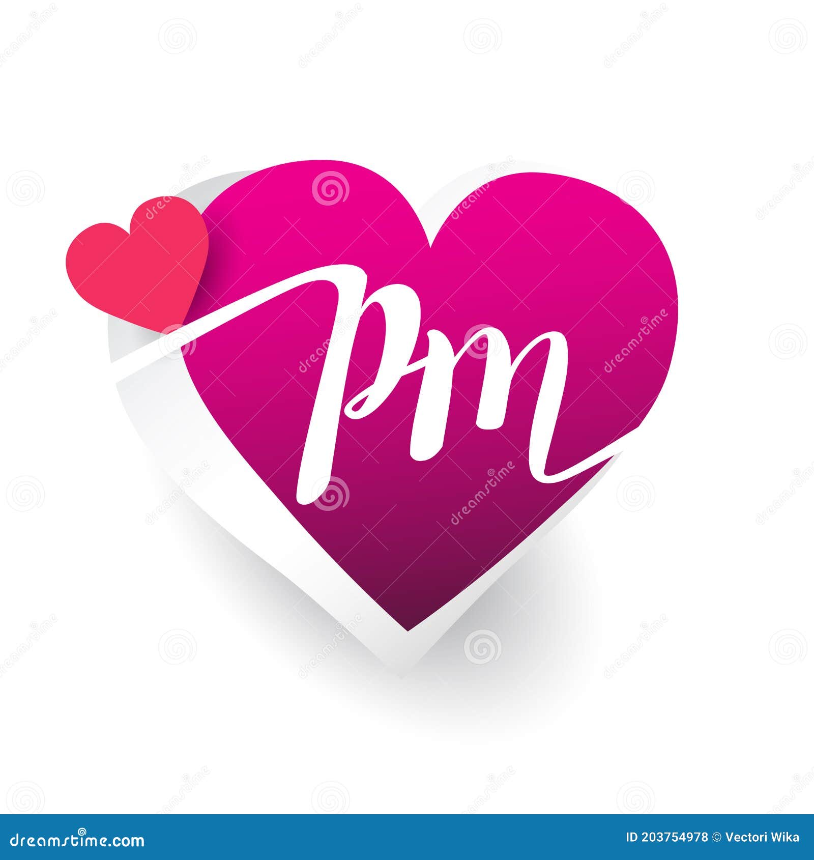 Initial Logo Letter PM with Heart Shape Red Colored, Logo Design