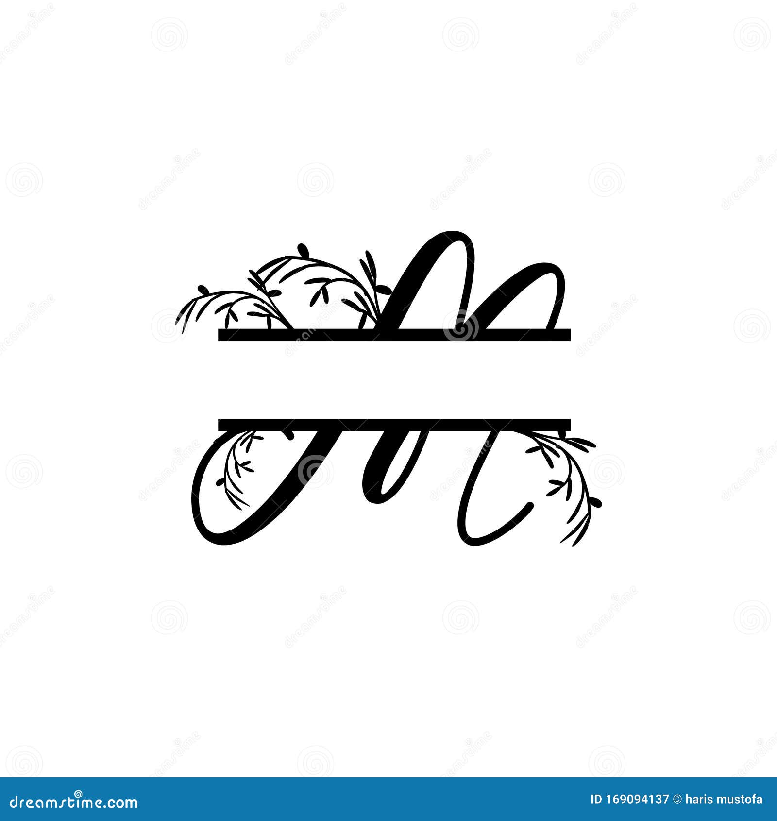 Download Initial M Decorative Plant Monogram Split Letter Vector ...