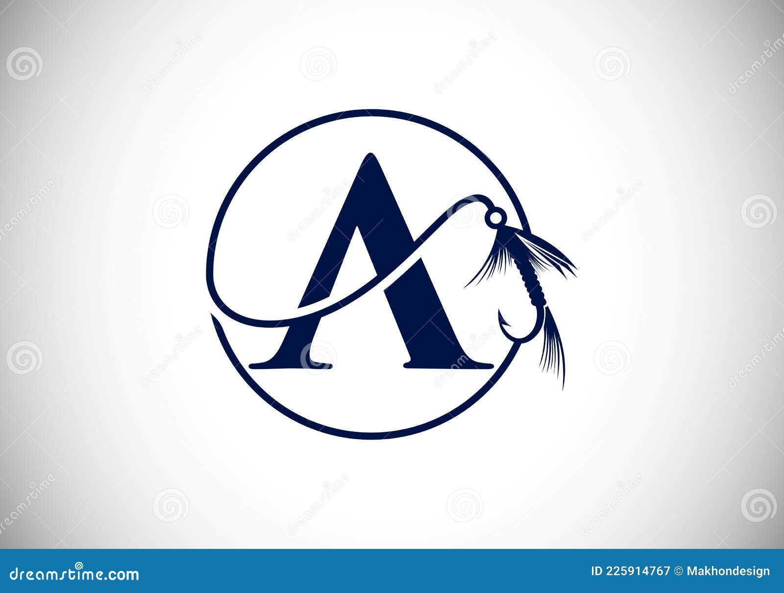 Initial a Monogram Letter Alphabet with Fishing Hook. Fishing Logo