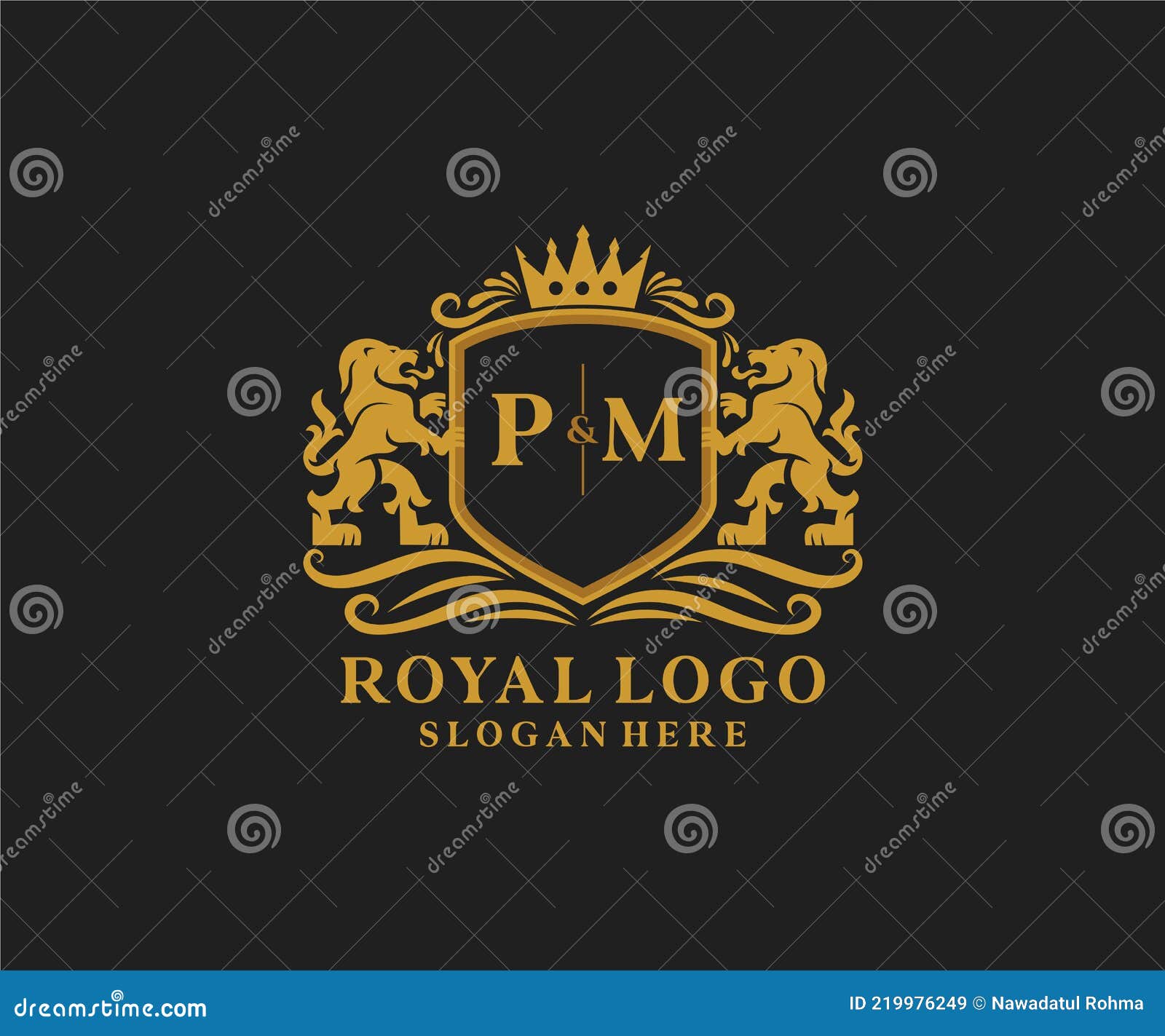 PM Letter Initial with Royal Wing Logo Template Stock Vector Image