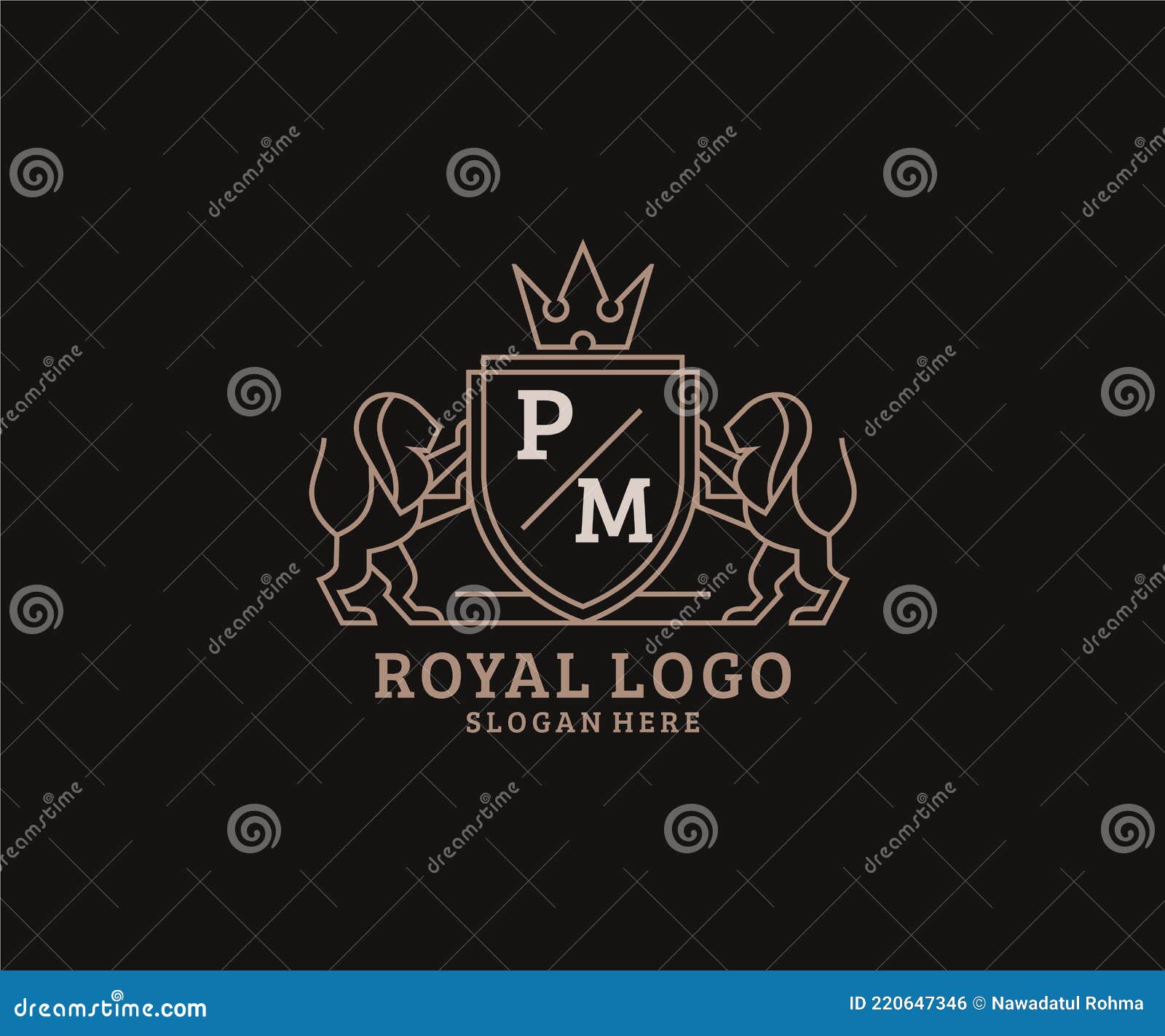 PM Letter Initial with Lion Royal Logo Template Stock Vector Image