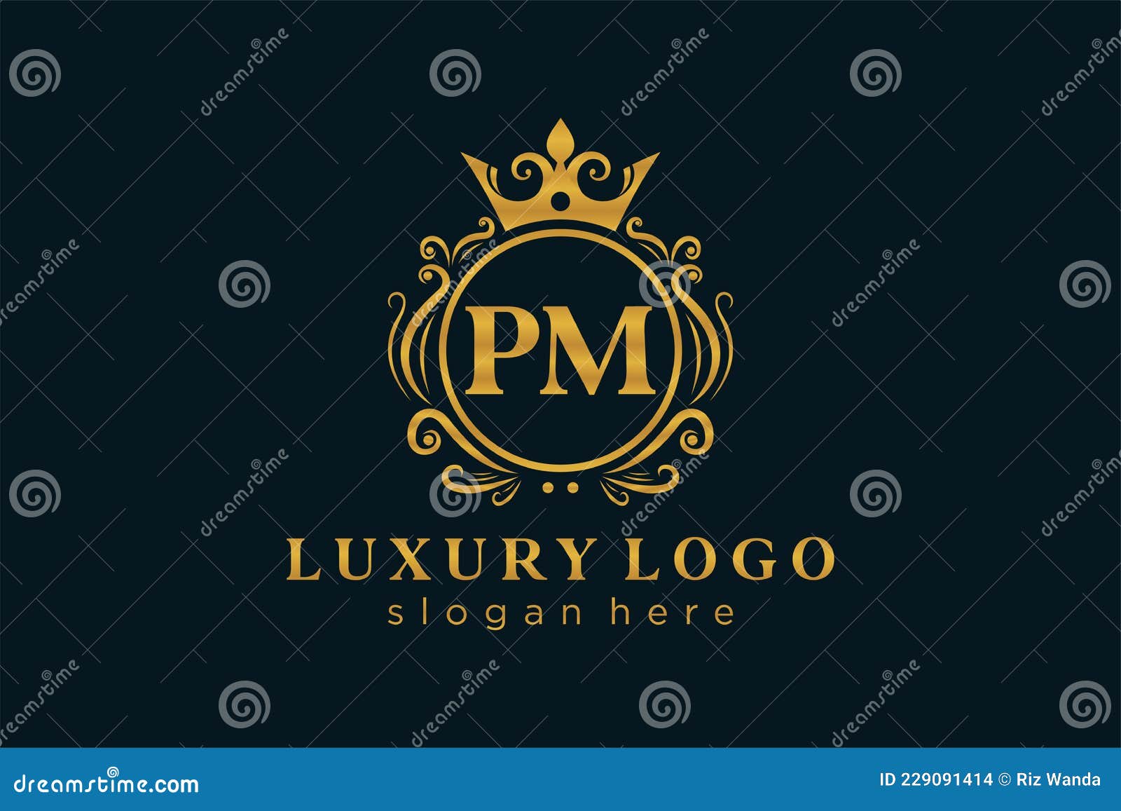 Initial PM Letter Lion Royal Luxury Logo template in vector art