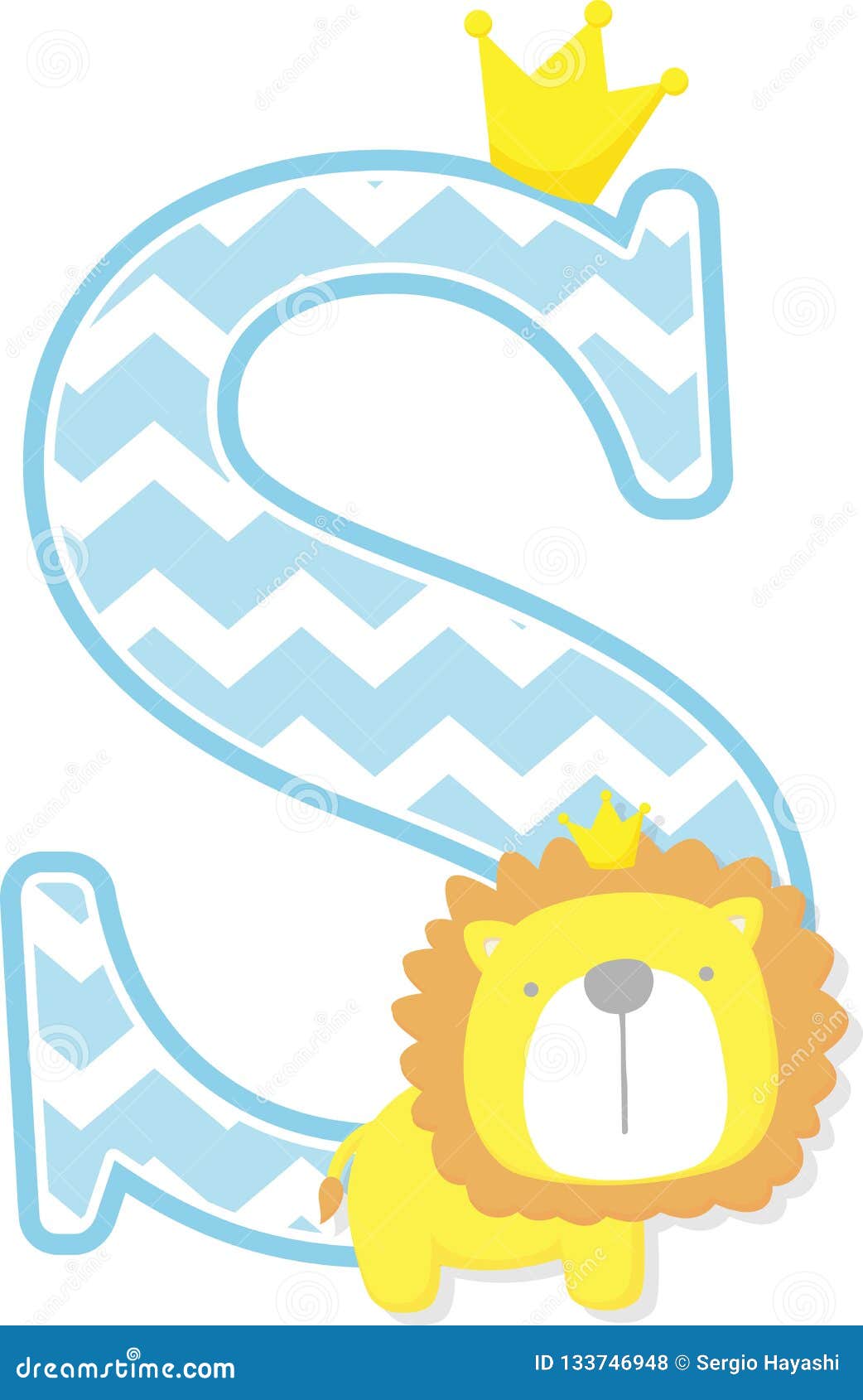 initial s with cute lion king and chevron pattern
