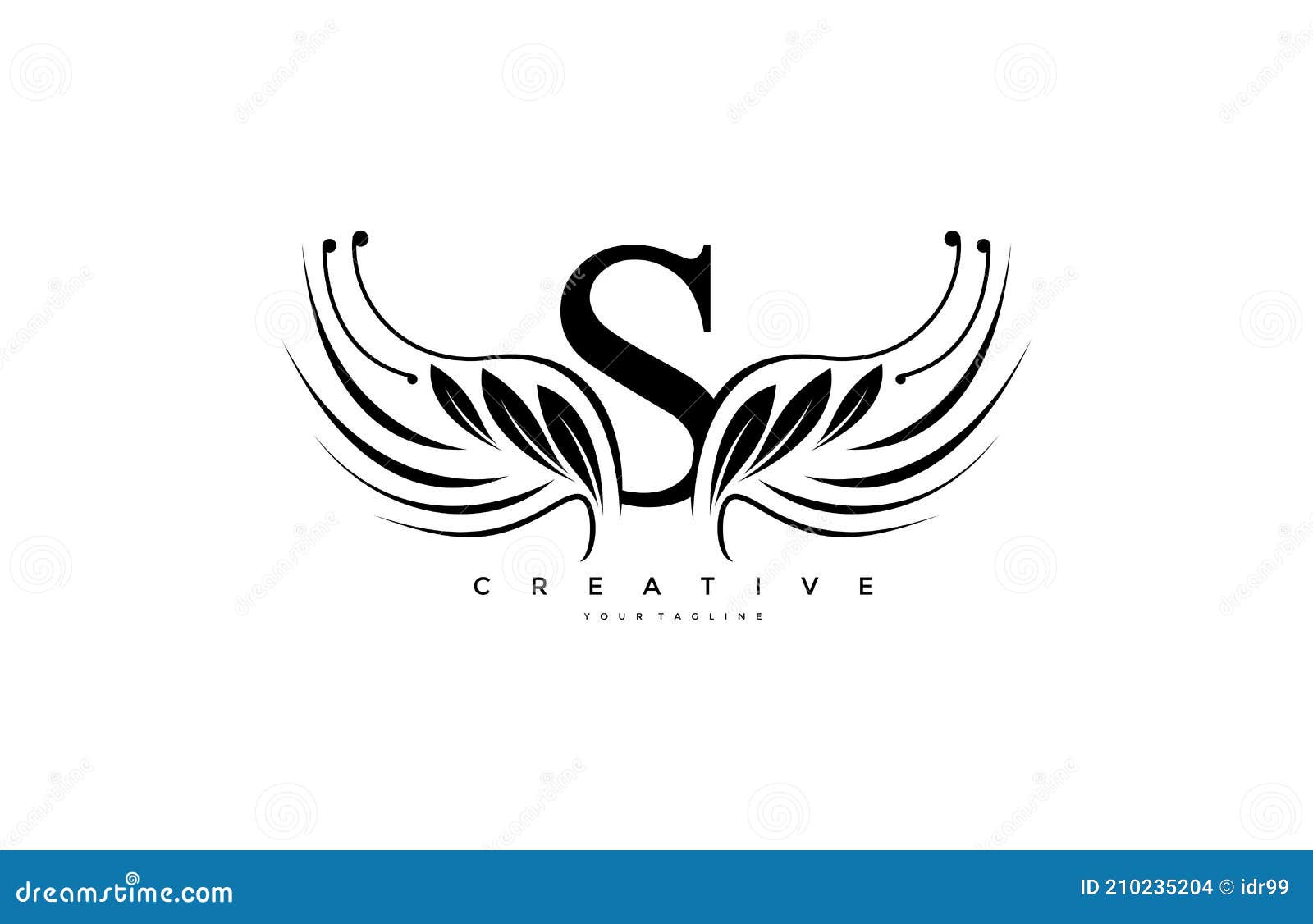 initial s typography flourishes logogram beauty wings logo
