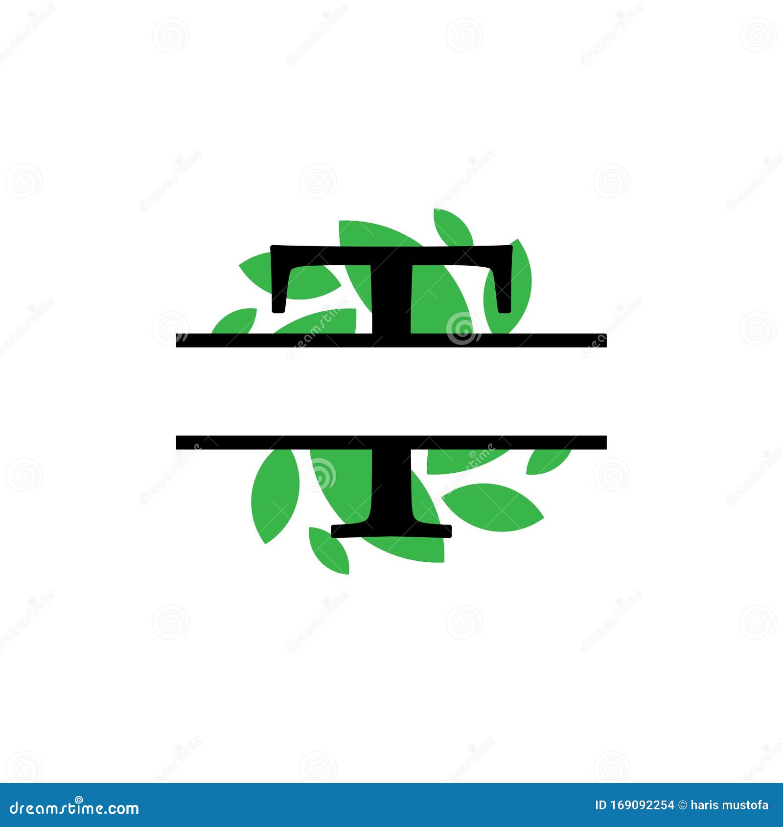 Download Initial T Green Leaf Monogram Split Letter Initial Vector ...