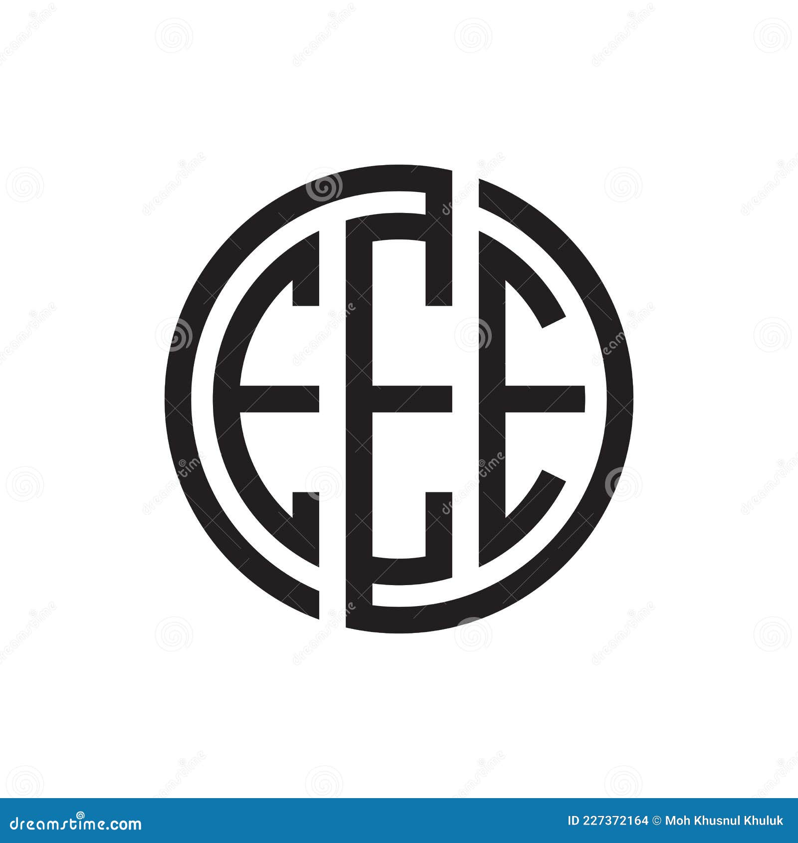 initial three letter logo circle eee black outline stroke