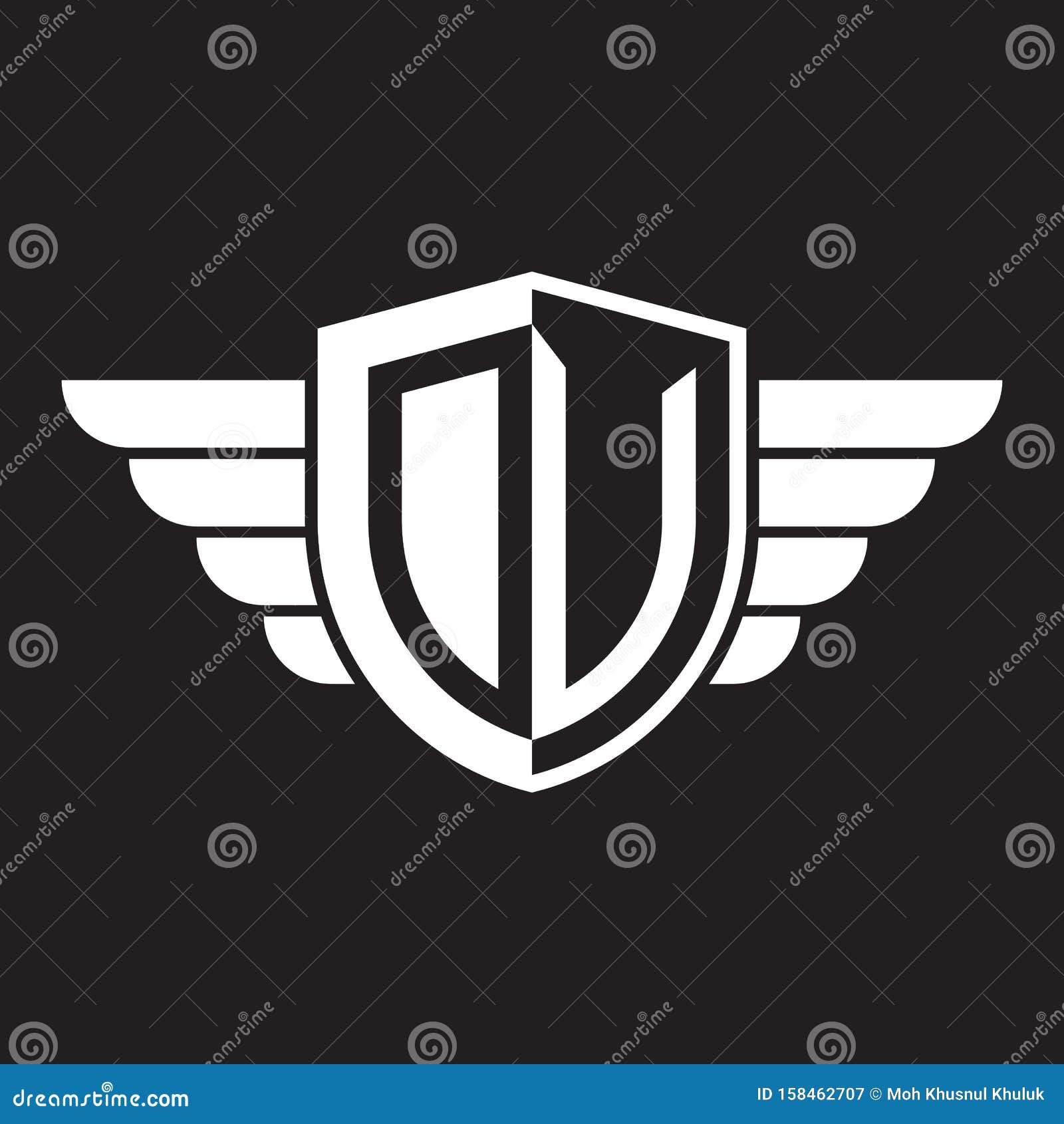 initial two letter dv logo shield with wings  white color