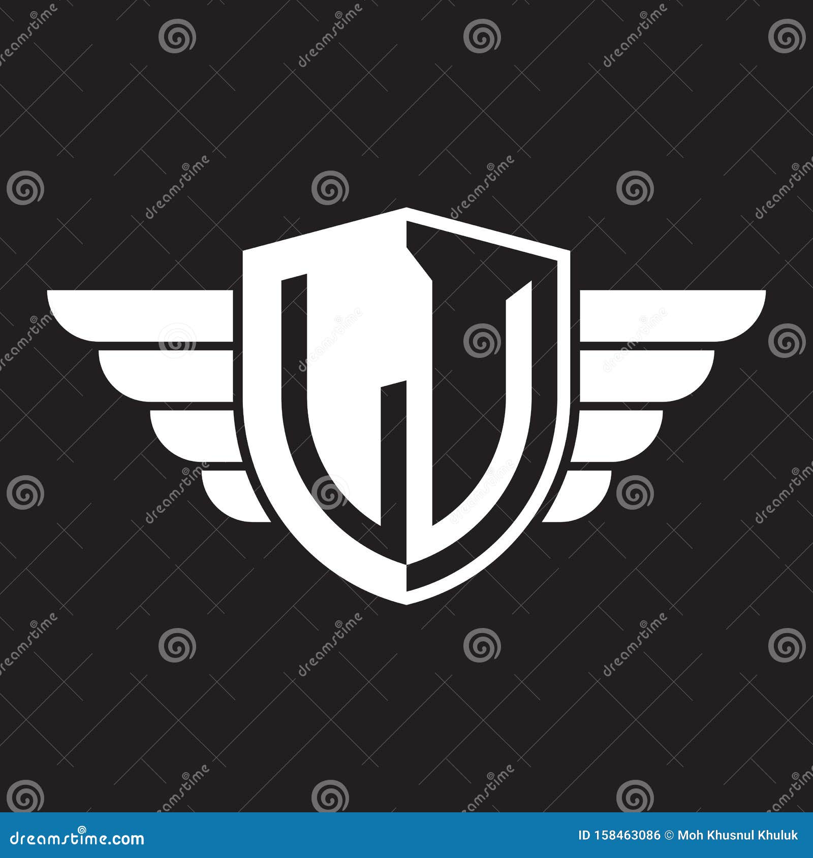 initial two letter lv logo shield with wings  white color