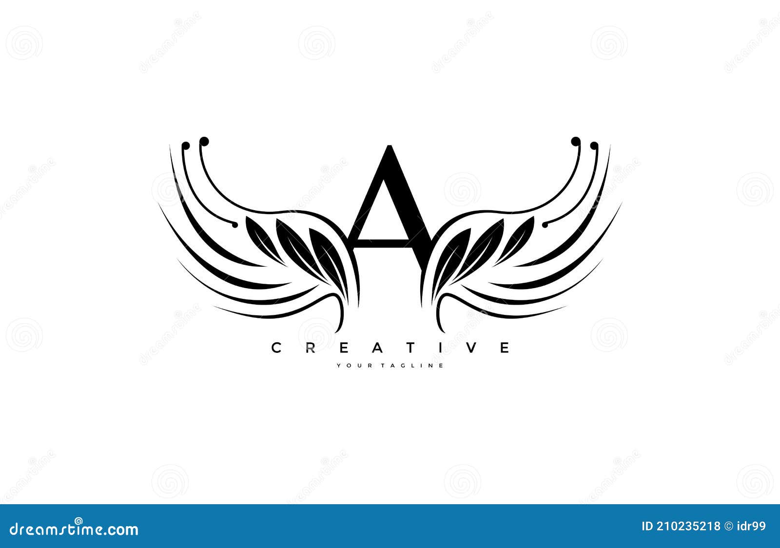 initial a typography flourishes logogram beauty wings logo