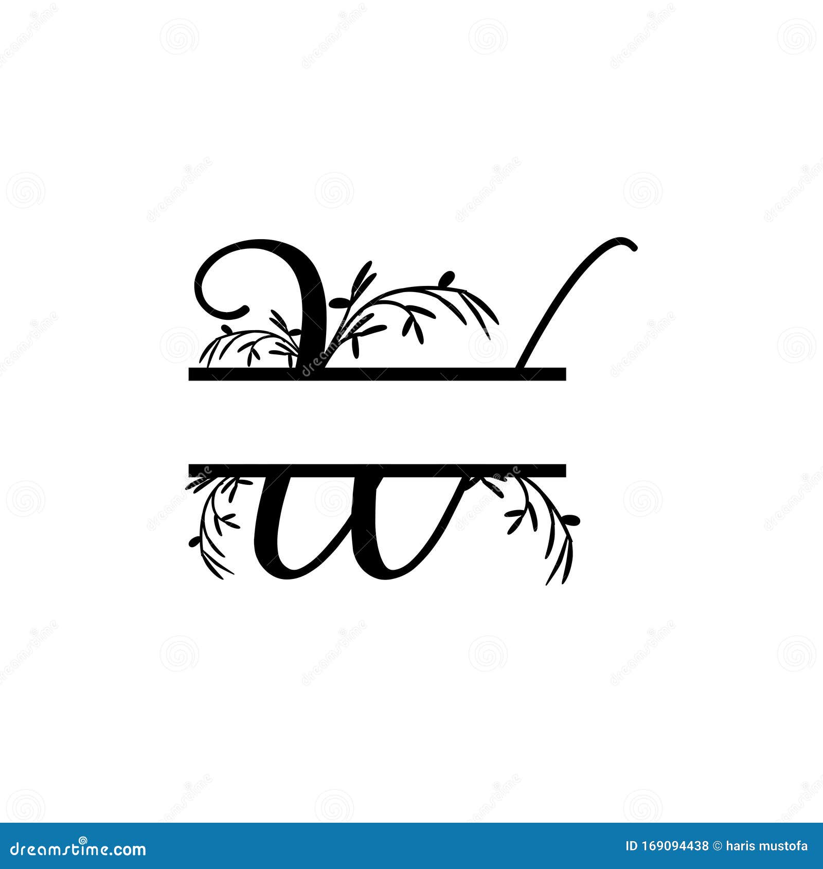 Download Initial W Decorative Plant Monogram Split Letter Vector Stock Vector - Illustration of floral ...