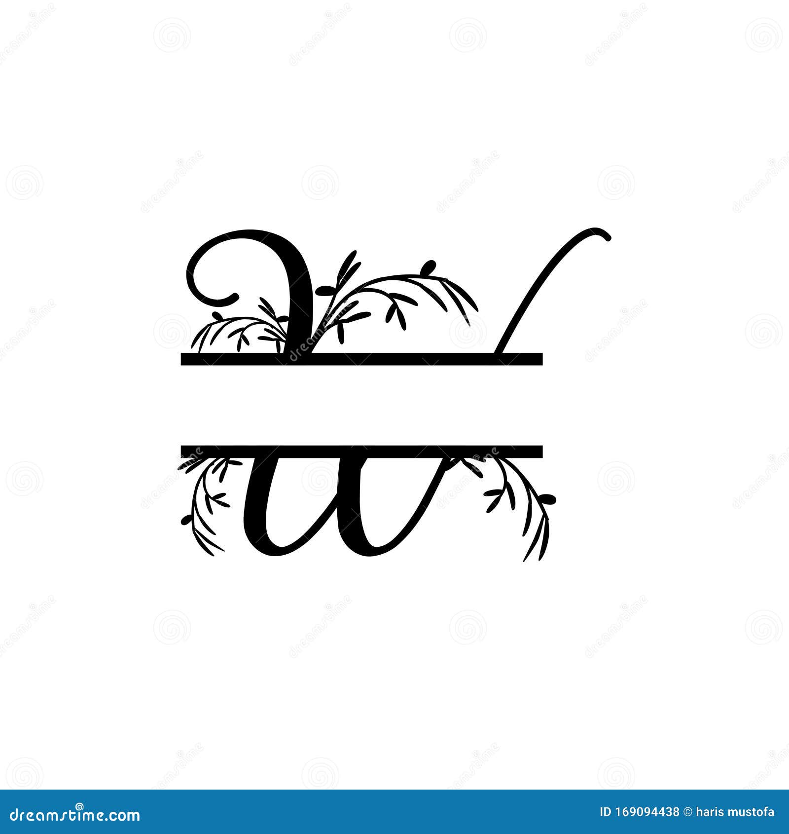 Download Initial W Decorative Plant Monogram Split Letter Vector ...