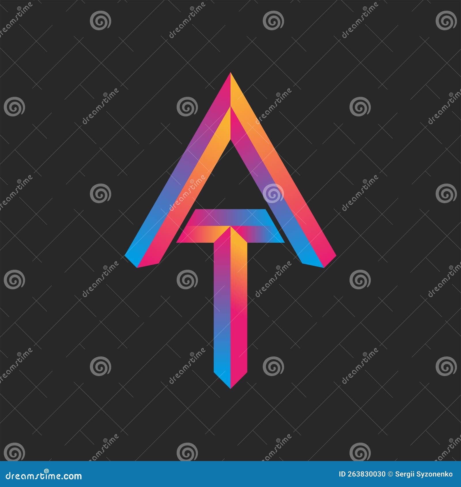 Initials TA or at Logo Monogram 3d Effect, Faceted Shape from