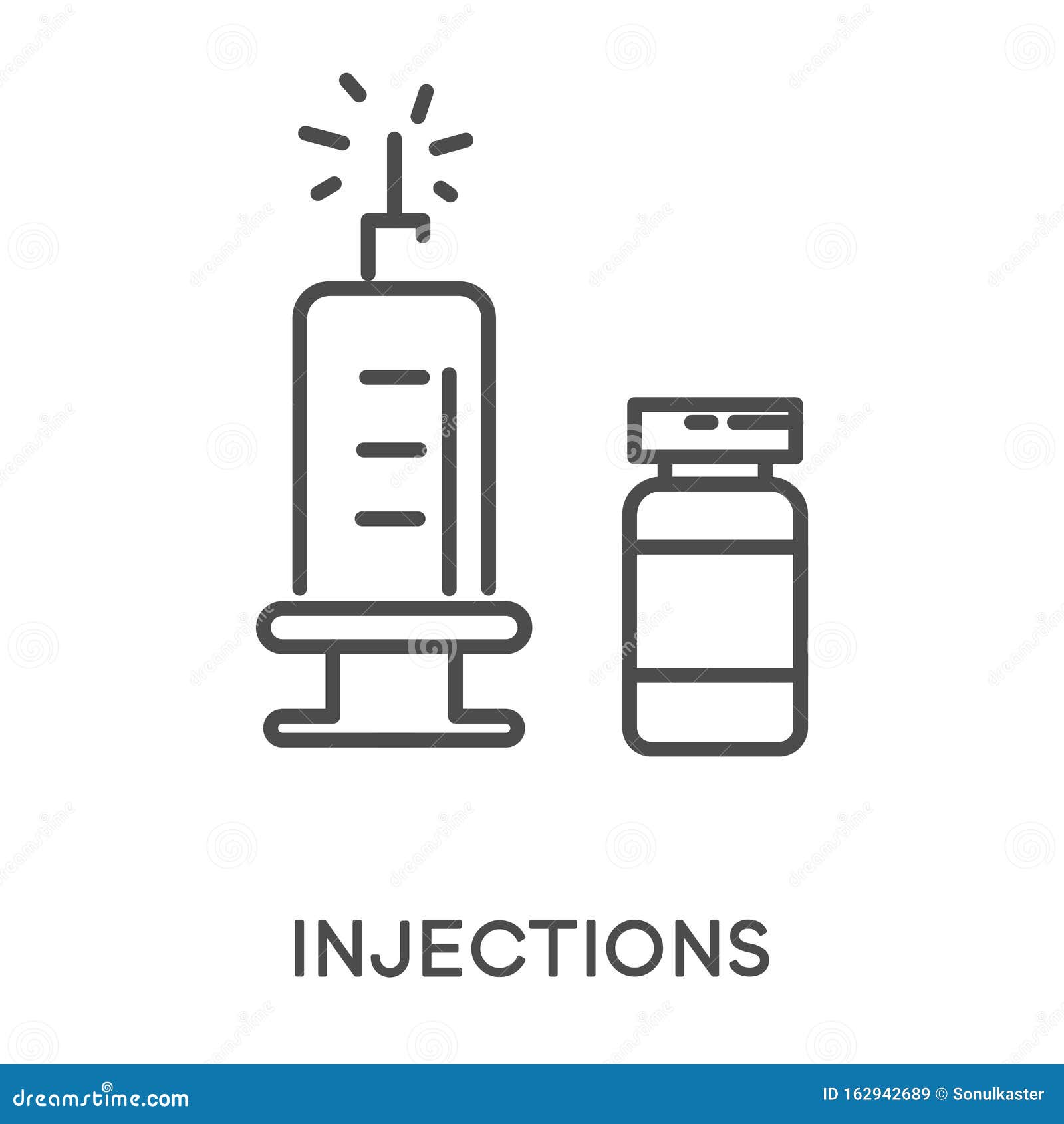 Vetores de Ícone Linear De Vacinação Seringa Com Frasco Prevenção