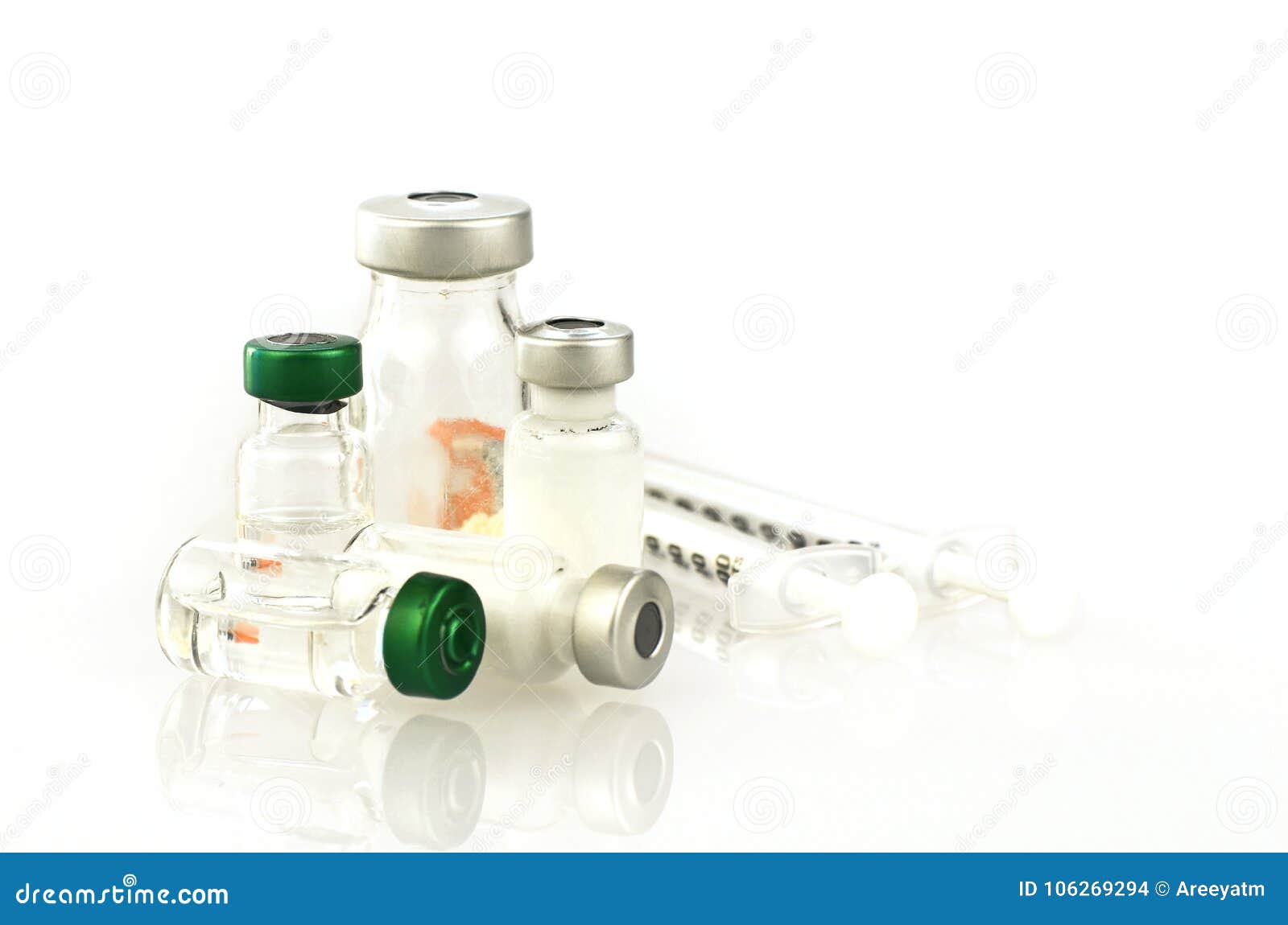 injection pharmaceutical dosage form on white background.