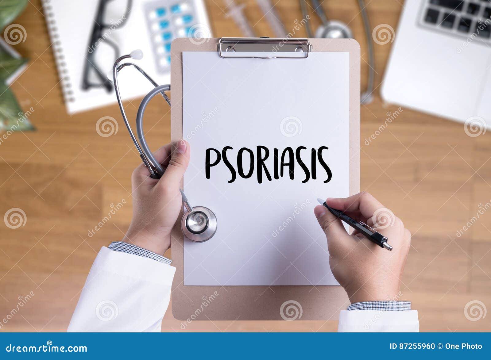 injections and syringe. psoriasis diagnosis, medical concept. co
