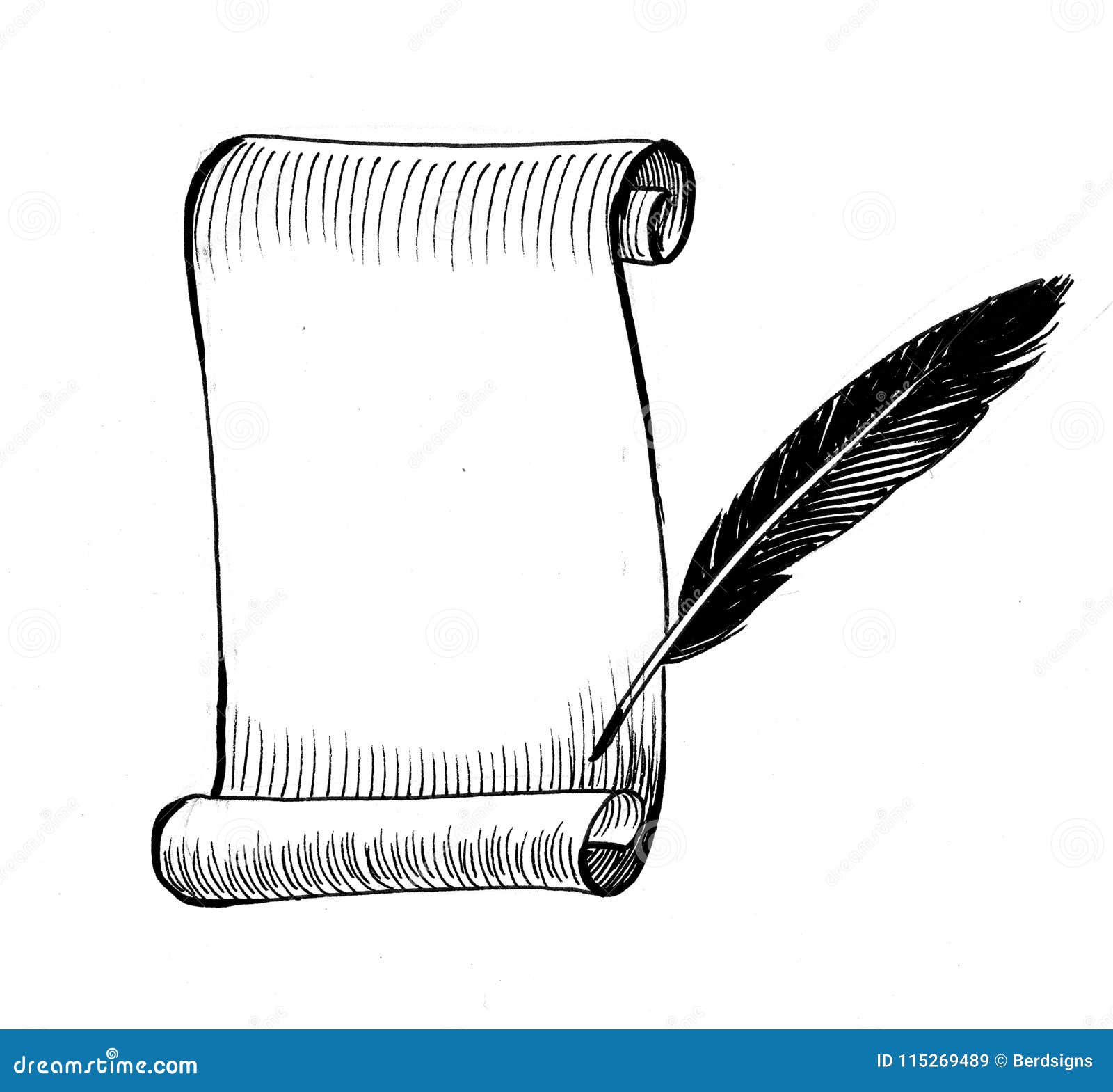 Paper scroll and quill stock illustration. Illustration of artwork ...