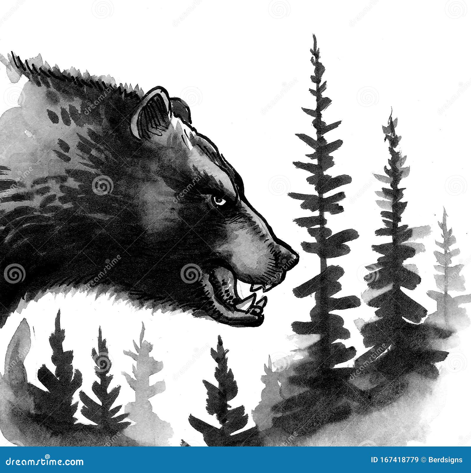 Angry grizzly bear stock illustration. Illustration of bear - 167418779