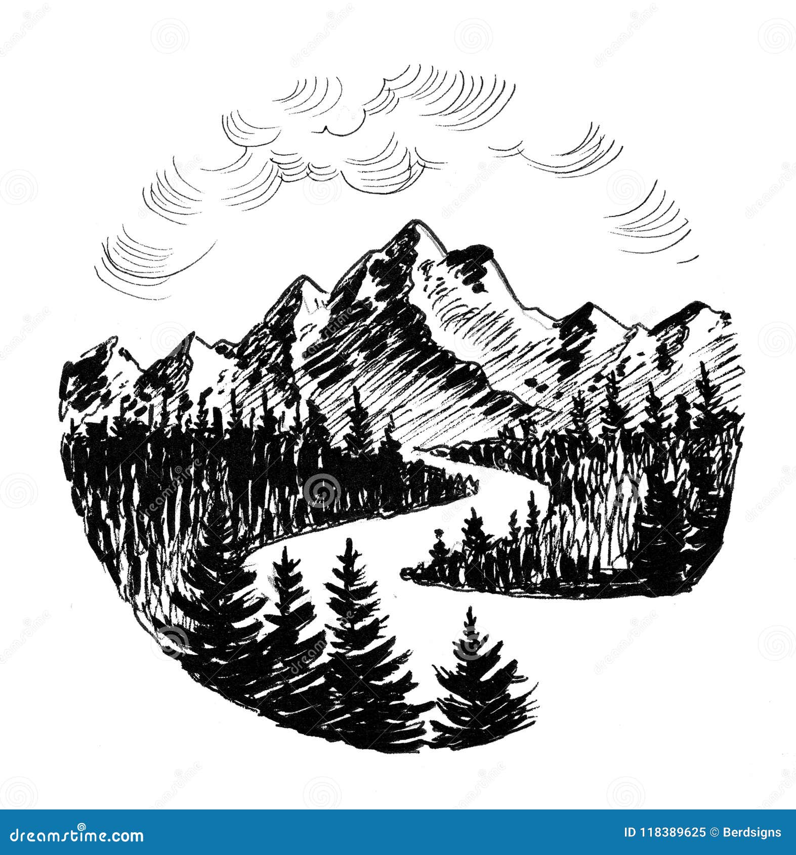Mountain Landscape Forest Pine Trees Sketch Hand Drawn Vector  Illustration Royalty Free SVG Cliparts Vectors And Stock Illustration  Image 92625696