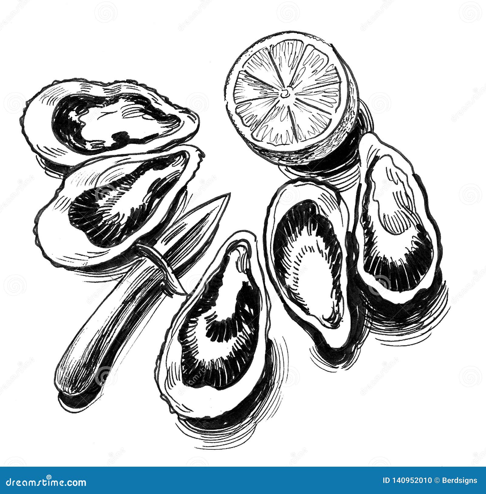 Oysters and lemon stock illustration. Illustration of seafood 140952010