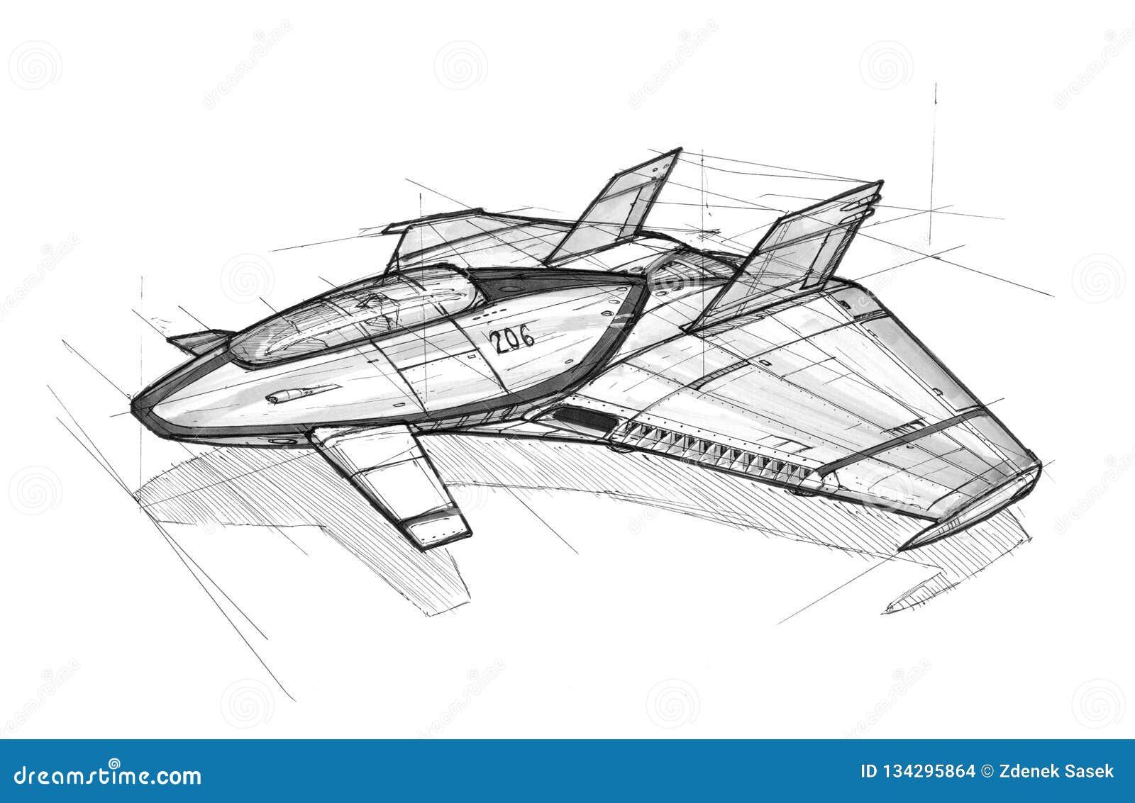 Ink Concept Art Drawing of Futuristic SpaceShip or Aircraft Stock  Illustration - Illustration of concept, drawing: 134295864