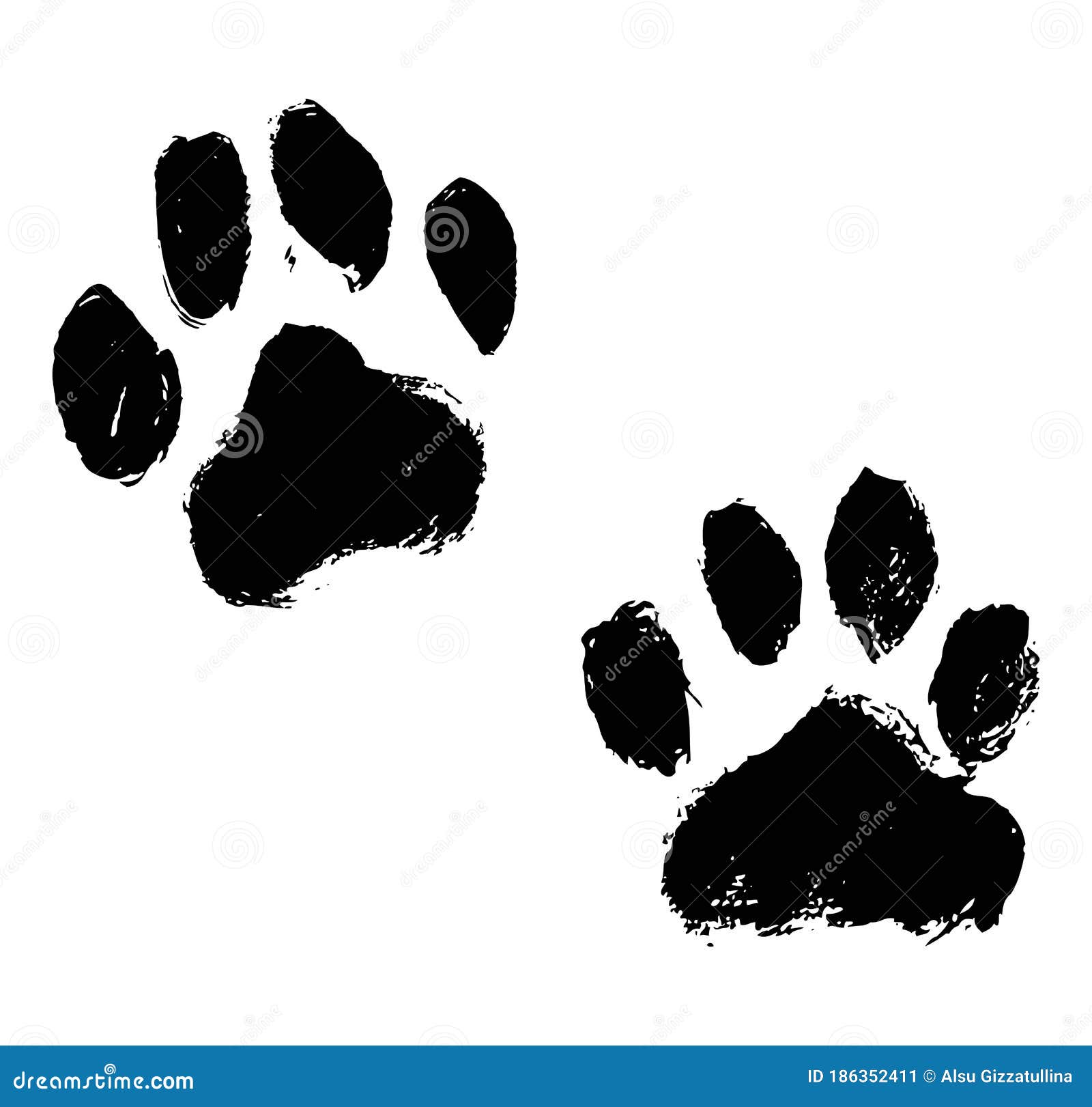 Ink Dog Paw Illustration, Cat Paw. Print Vector Stock Illustration - of nature, track: 186352411
