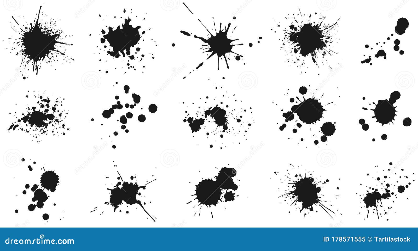 ink drops and splashes. blotter spots, liquid paint drip drop splash and ink splatter. artistic dirty grunge abstract