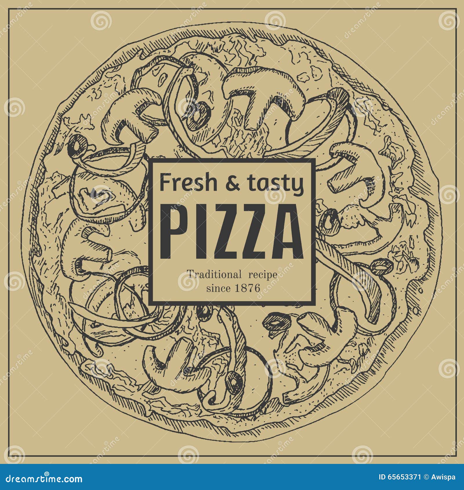 Ink Hand Drawn Pizza Package Box Template Stock Vector Illustration