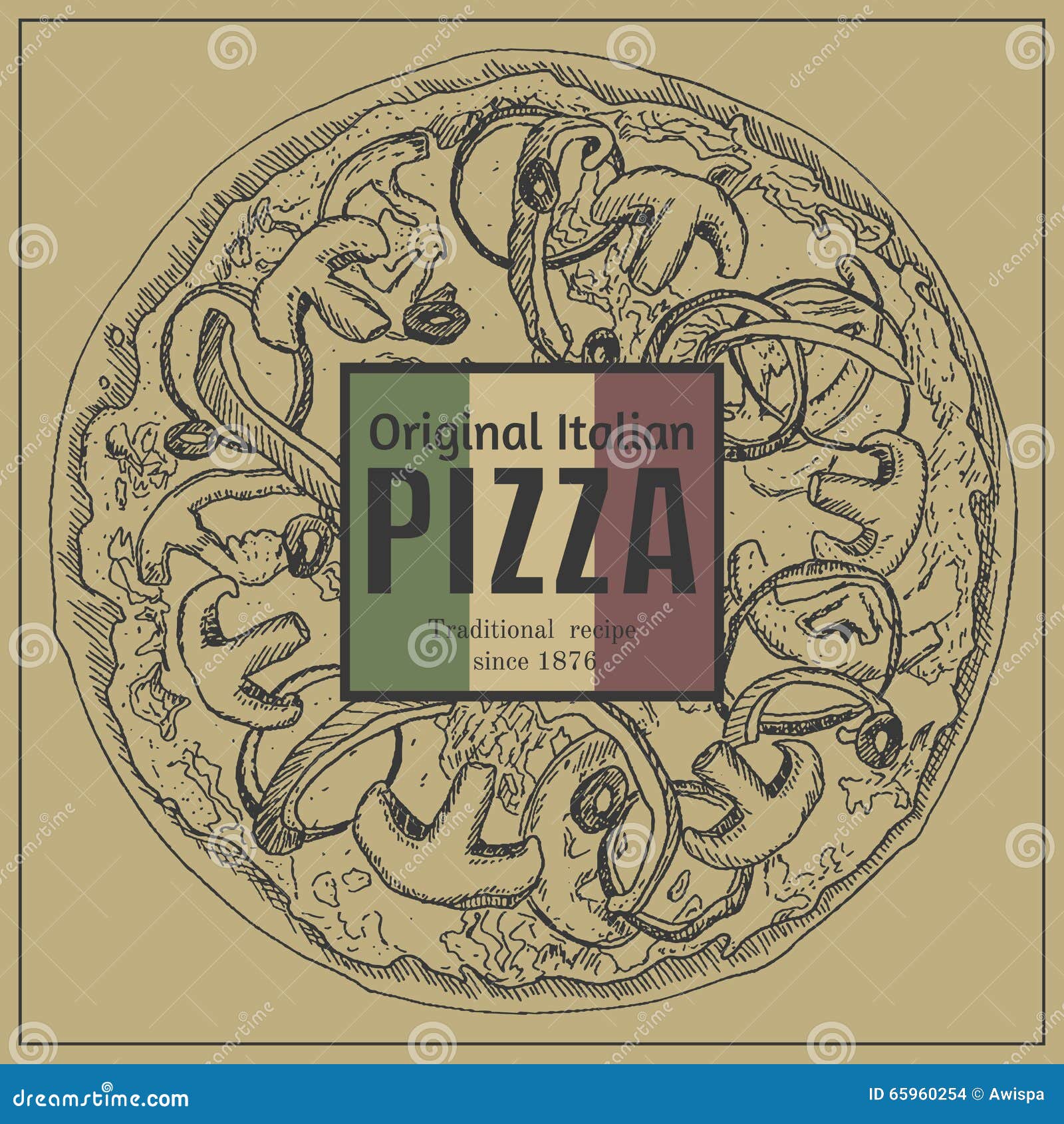 Ink Hand Drawn Pizza Package Box Template Stock Vector Illustration