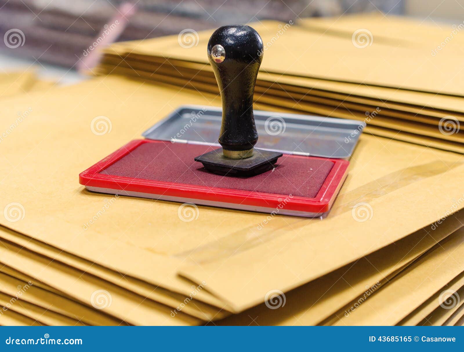 Ink Pad and Wooden Rubber Stamp Stock Image Image of office, security