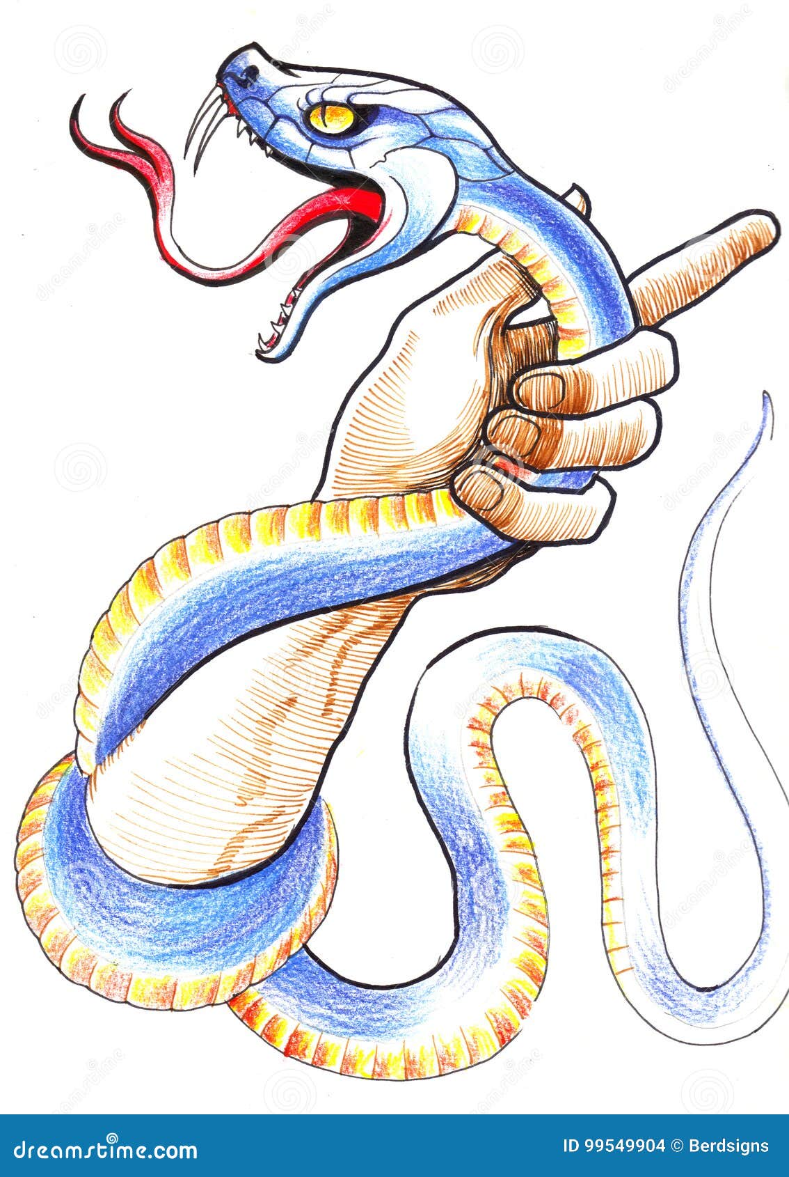 Hand and snake stock illustration. Illustration of artwork 99549904