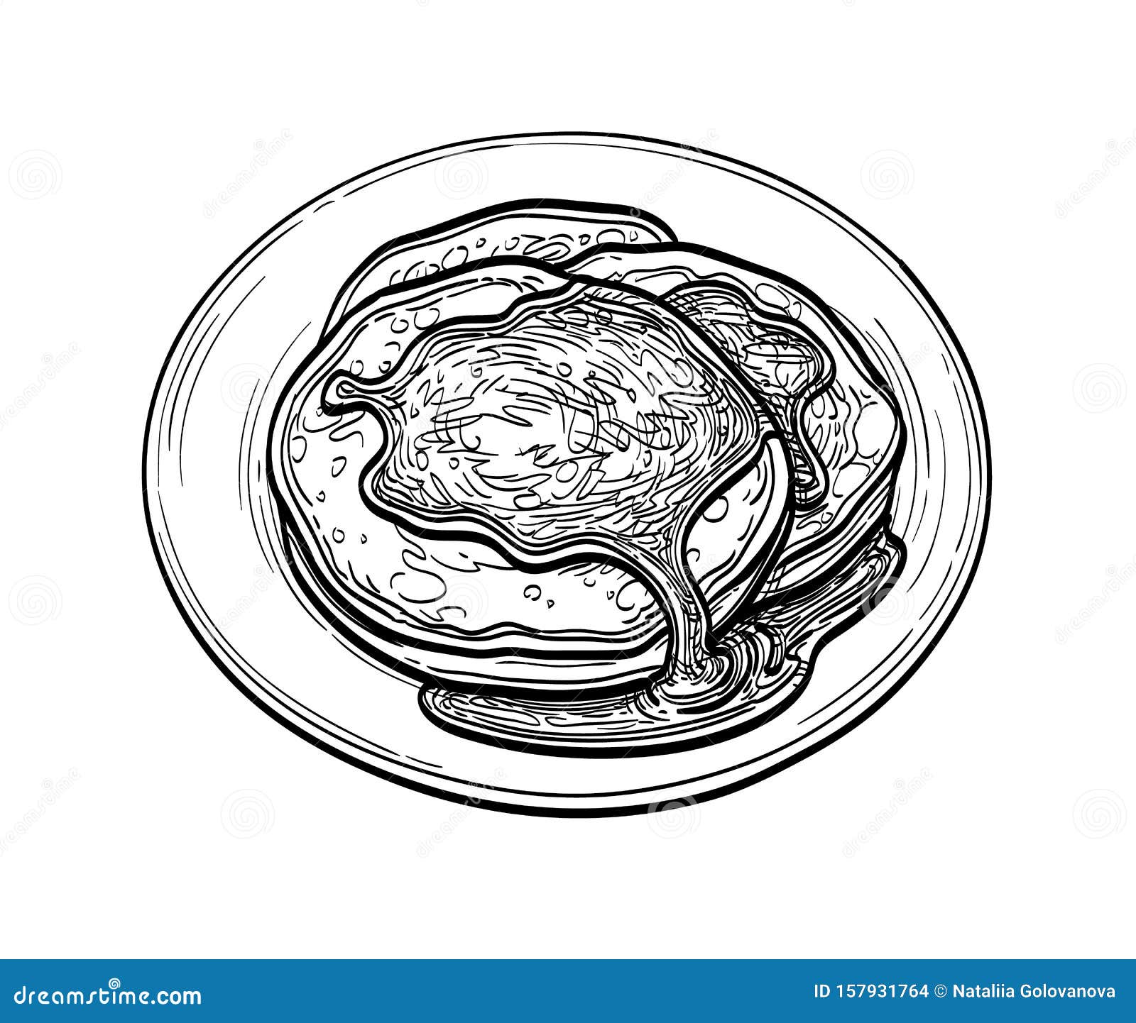 Premium Vector  Pancakes with maple syrup pancakes on the plate sketch  breakfastvintage hand drawn drawing style