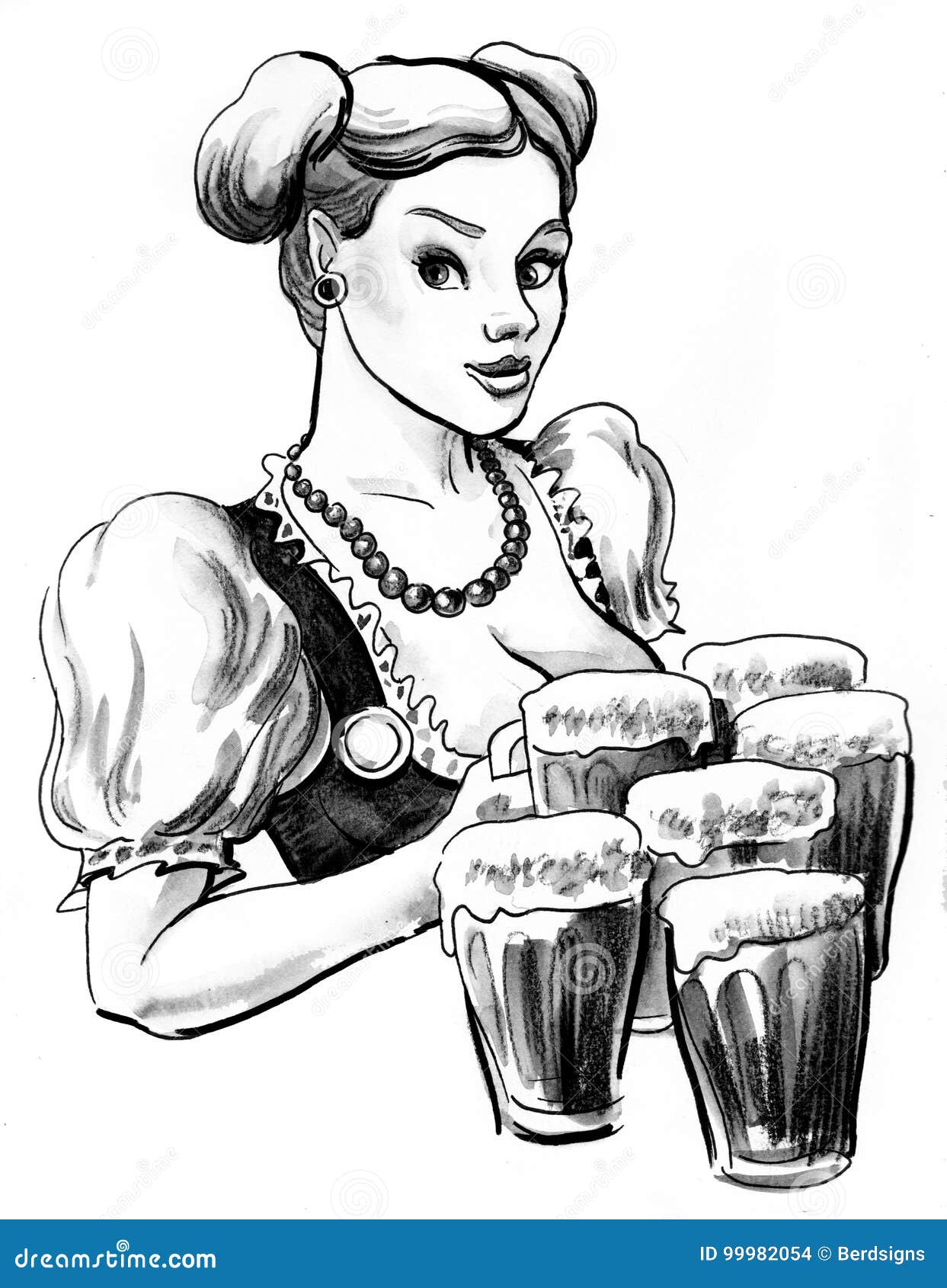 Girl with a beer mugs stock illustration. Illustration of woman - 99982054