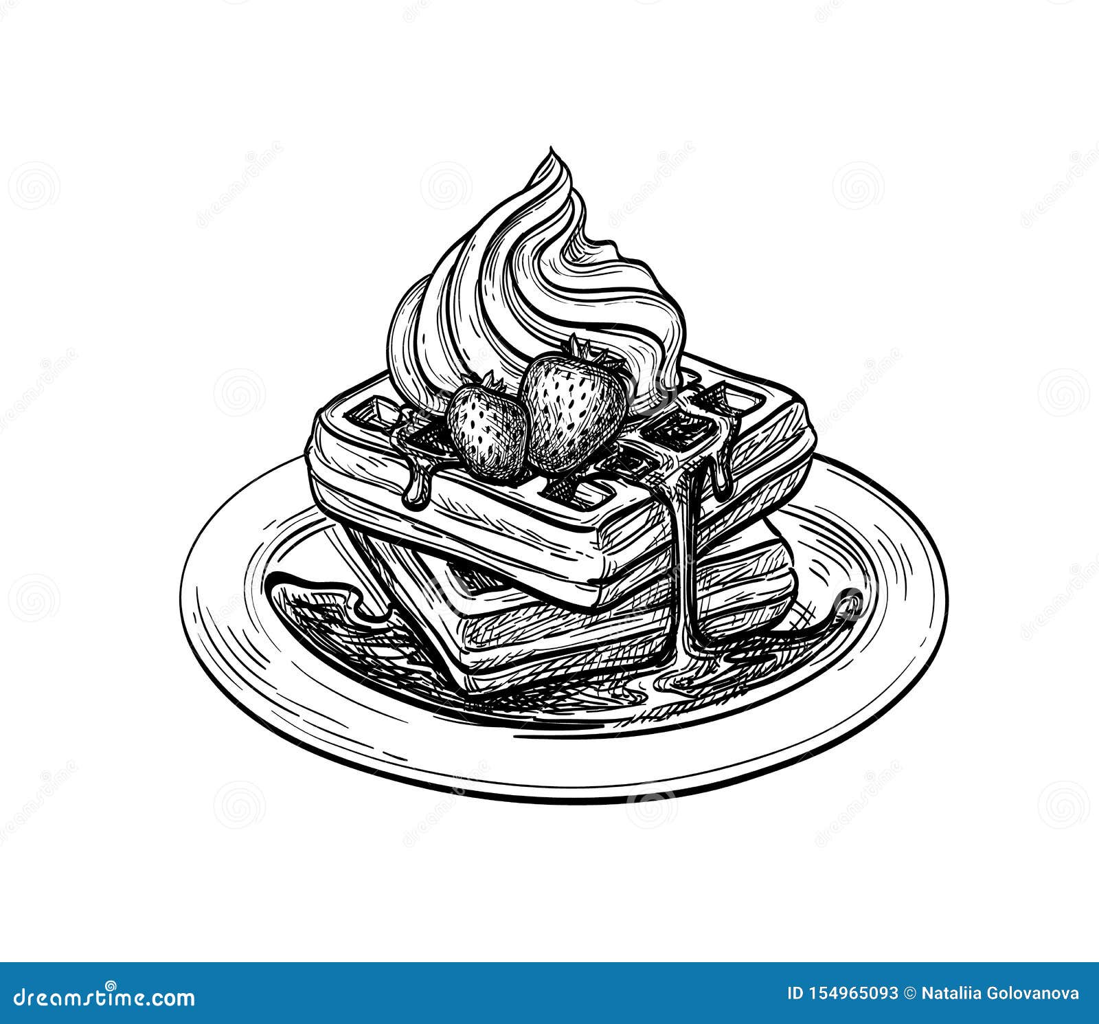 Ink sketch of waffle. stock vector. Illustration of meal 154965093