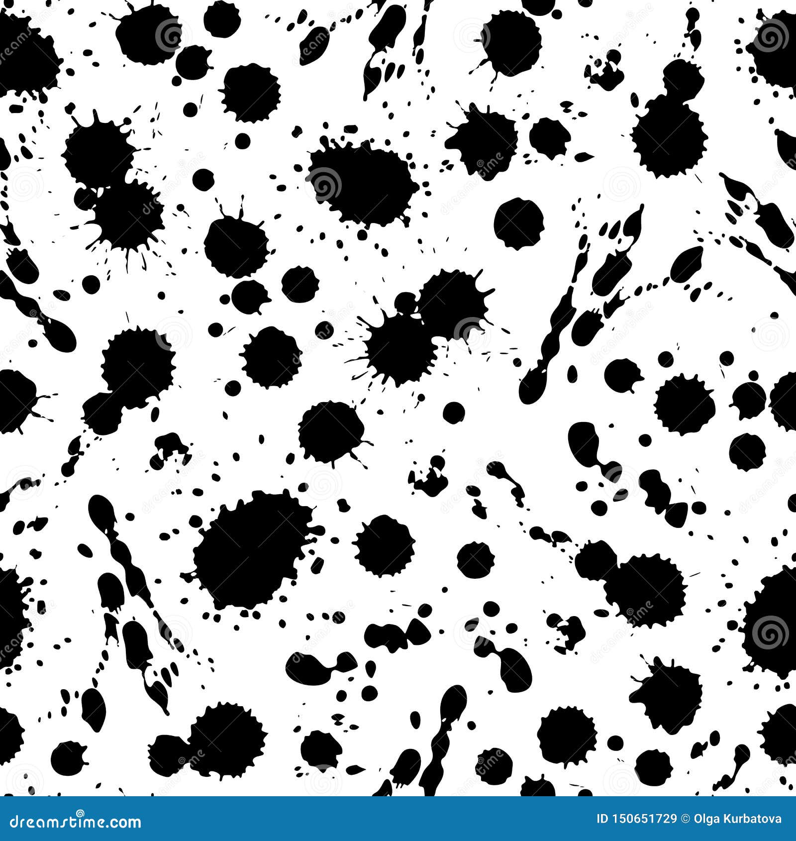Ink Splat Seamless Pattern Abstract Spot Shapes Black Inked Drops