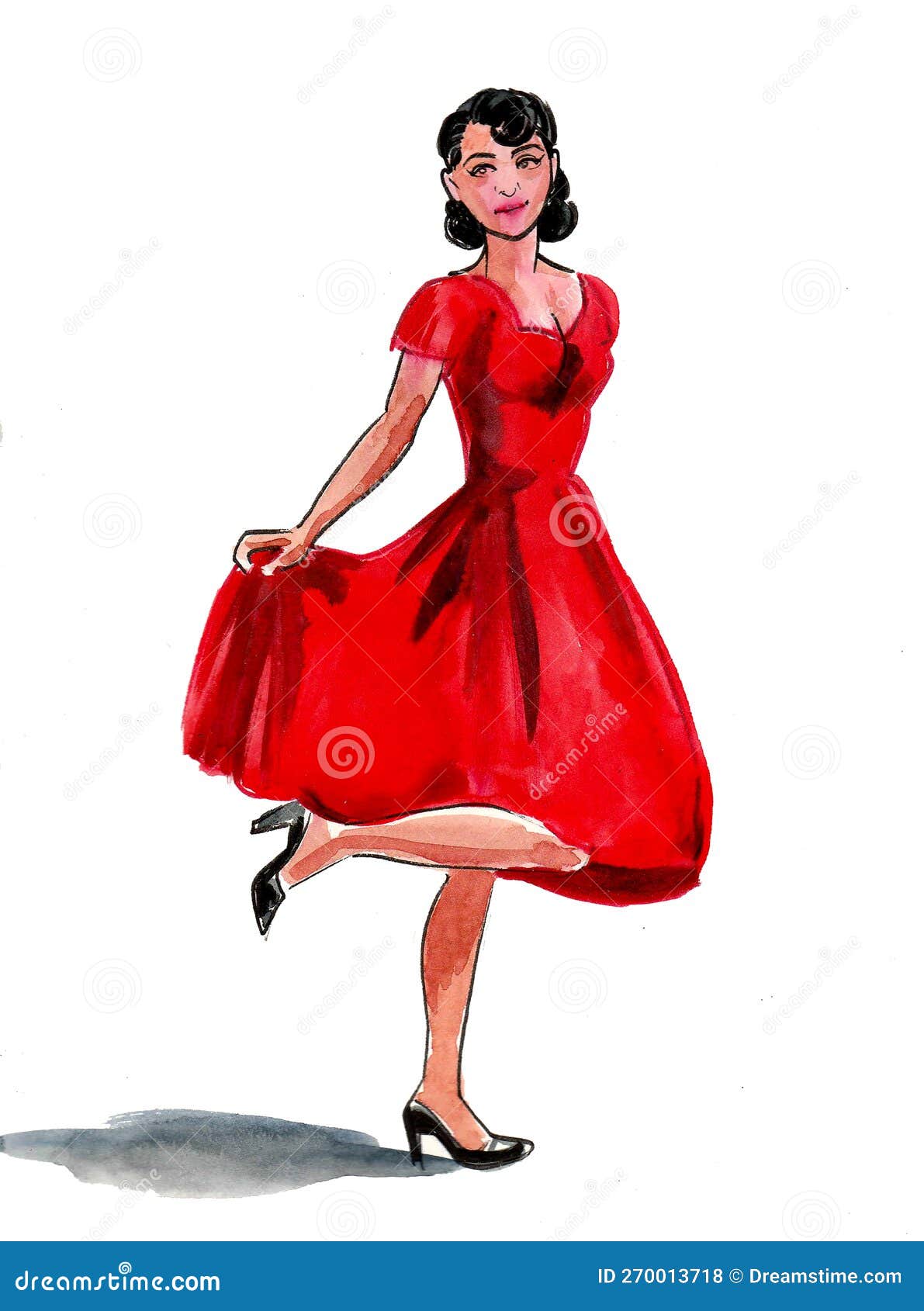 Pretty woman red dress walking luxury model outdoors Stock Photo by  shotprime