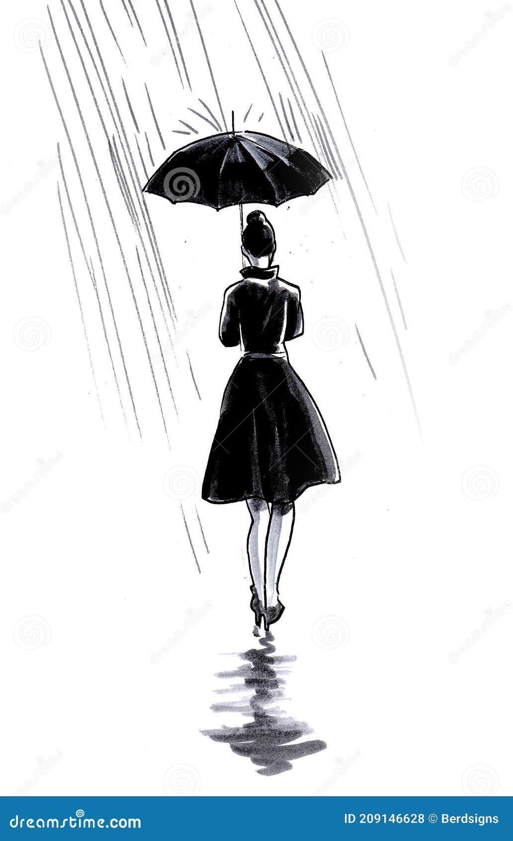 sad girl in the rain with umbrella