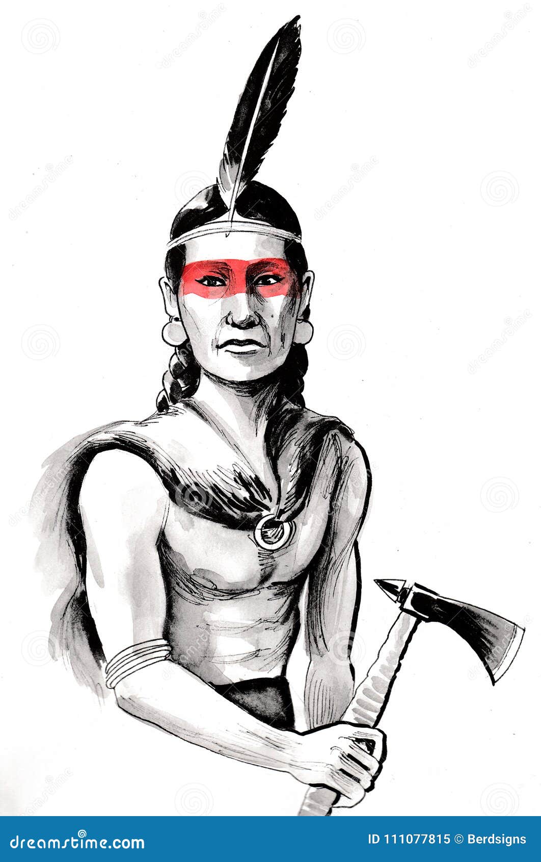 Indian Warrior With A Tomahawk Stock Illustration - Illustration of