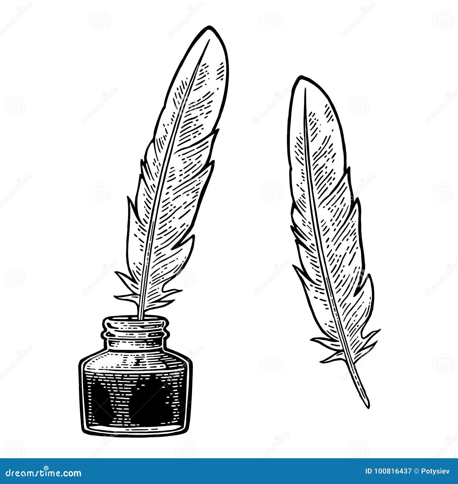 Vintage inkwell and feather Royalty Free Vector Image
