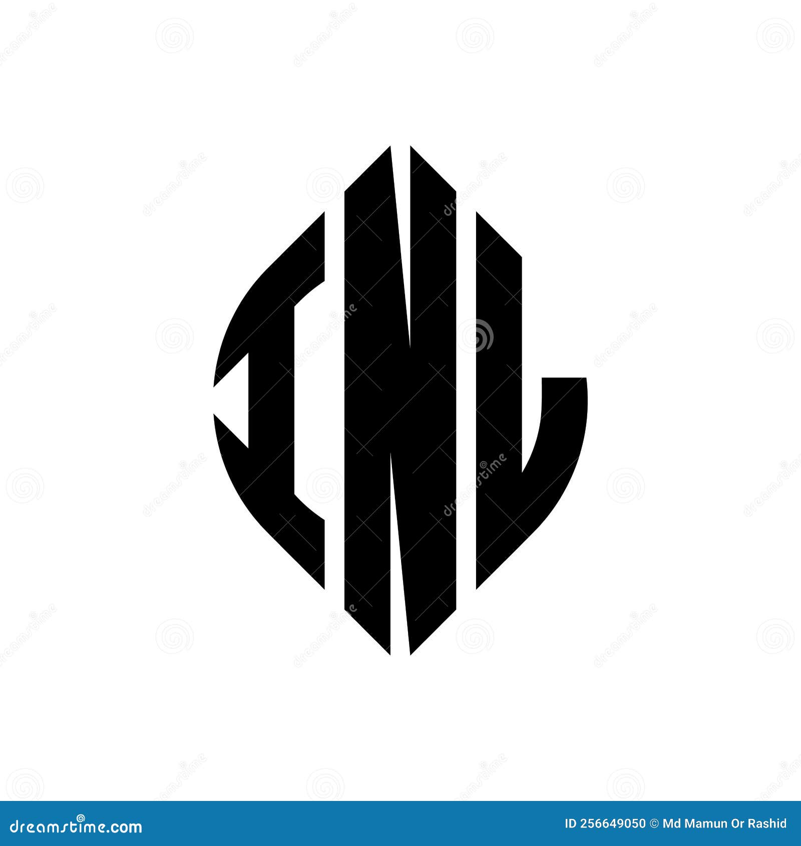inl circle letter logo  with circle and ellipse . inl ellipse letters with typographic style. the three initials form a